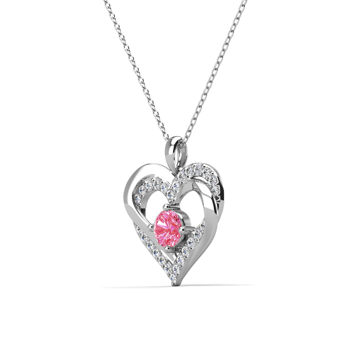 Forever Birthstone 18k White Gold Plated Double Heart Necklace with Swarovski Crystals - Image 34
