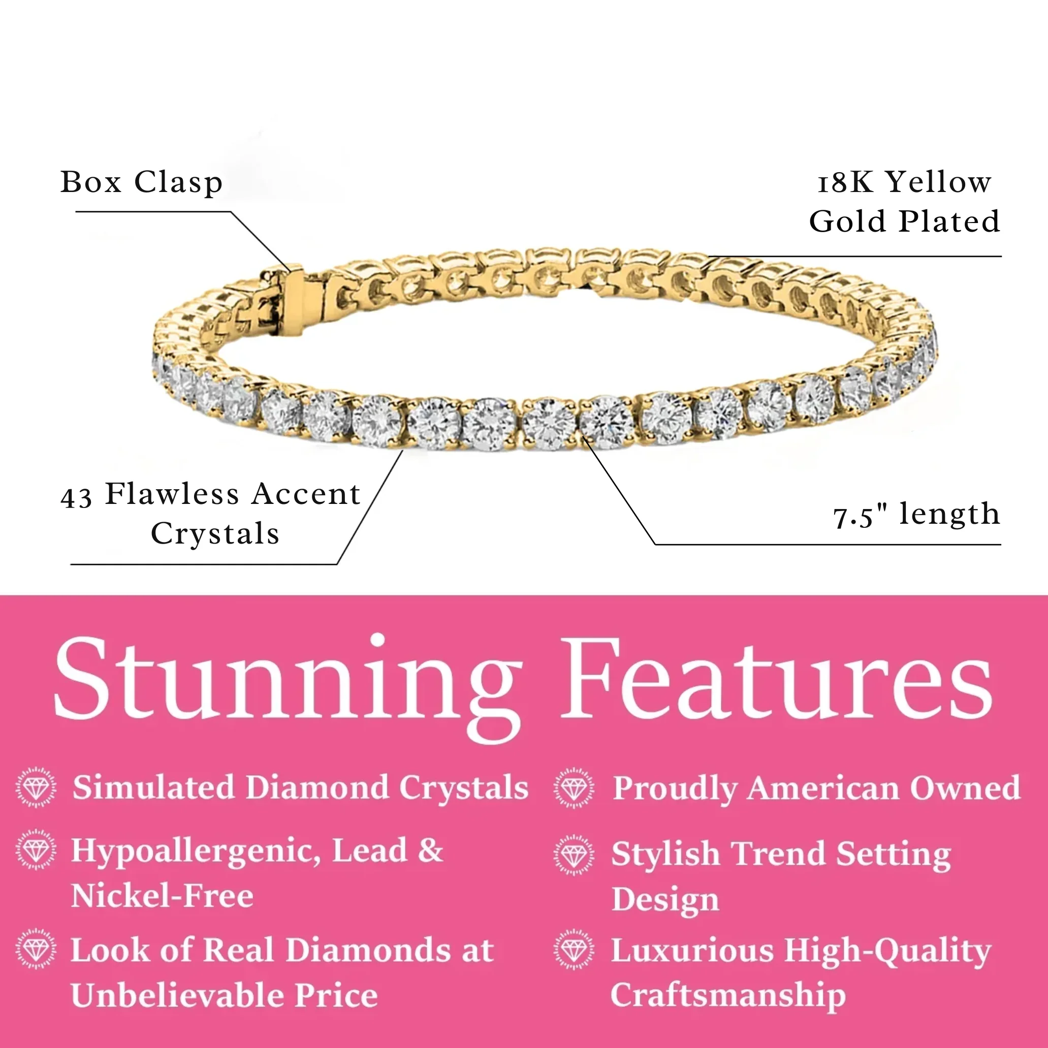 Olivia 18k White Gold Plated Tennis Bracelet with Simulated Diamond Crystals - Image 12