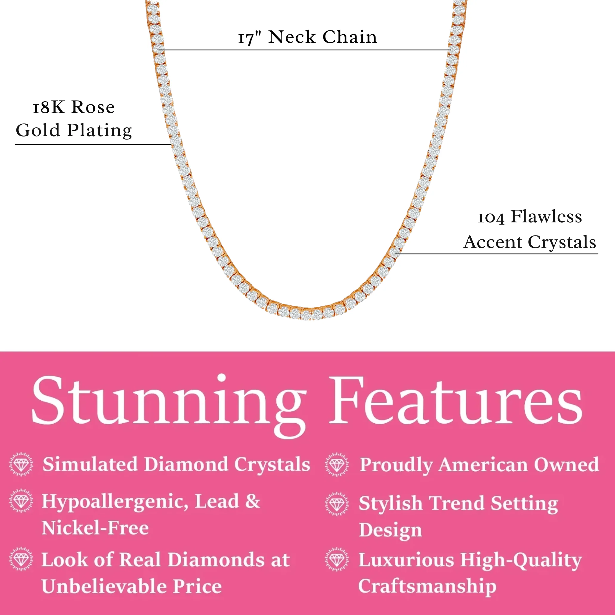 Olivia 18k White Gold Plated Tennis Necklace with Simulated Diamond Crystals - Image 10