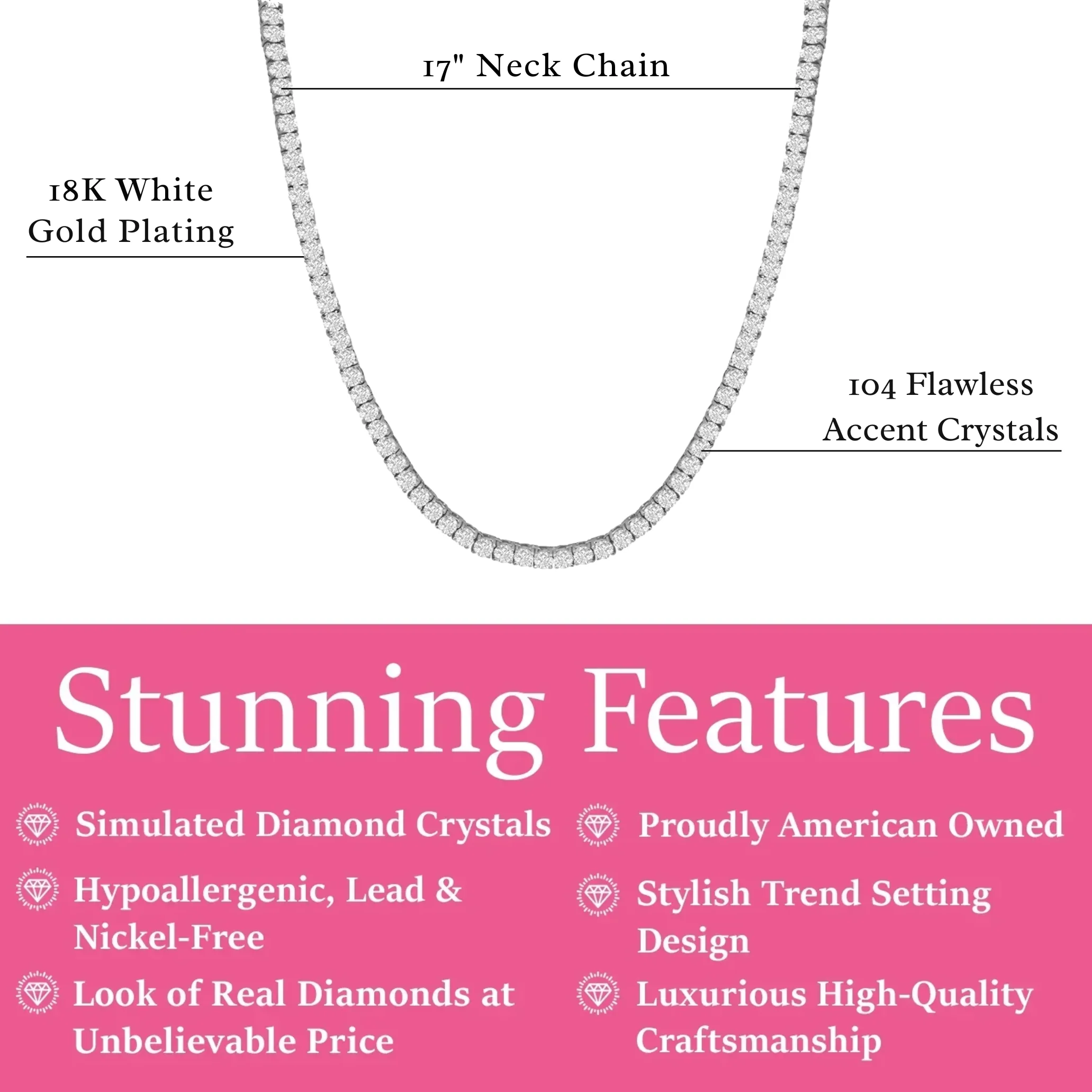 Olivia 18k White Gold Plated Tennis Necklace with Simulated Diamond Crystals - Image 3