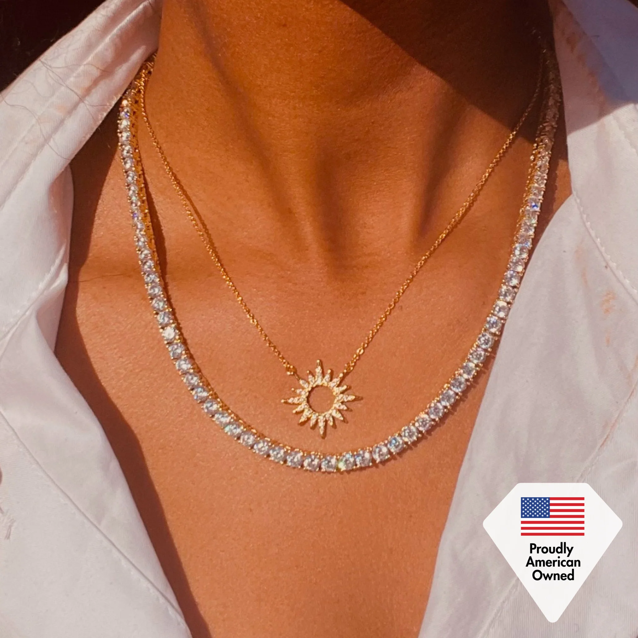 Olivia 18k White Gold Plated Tennis Necklace with Simulated Diamond Crystals - Image 6