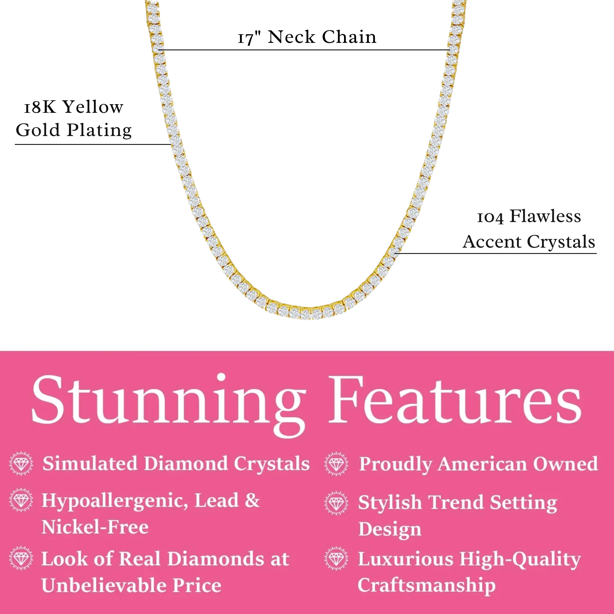 Olivia 18k White Gold Plated Tennis Necklace with Simulated Diamond Crystals - Image 8