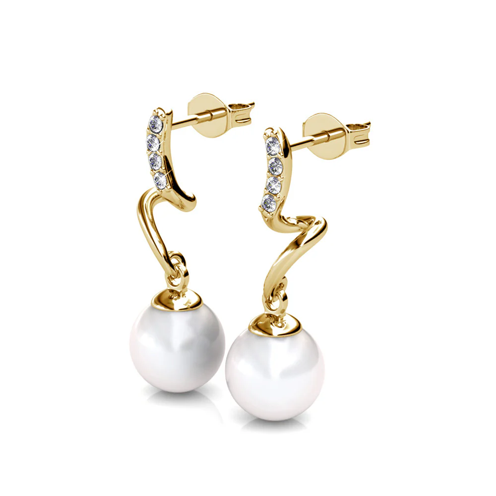 Ophelia 18k White Gold Plated Dangle Pearl Earrings with Swarovski Crystals - Image 13