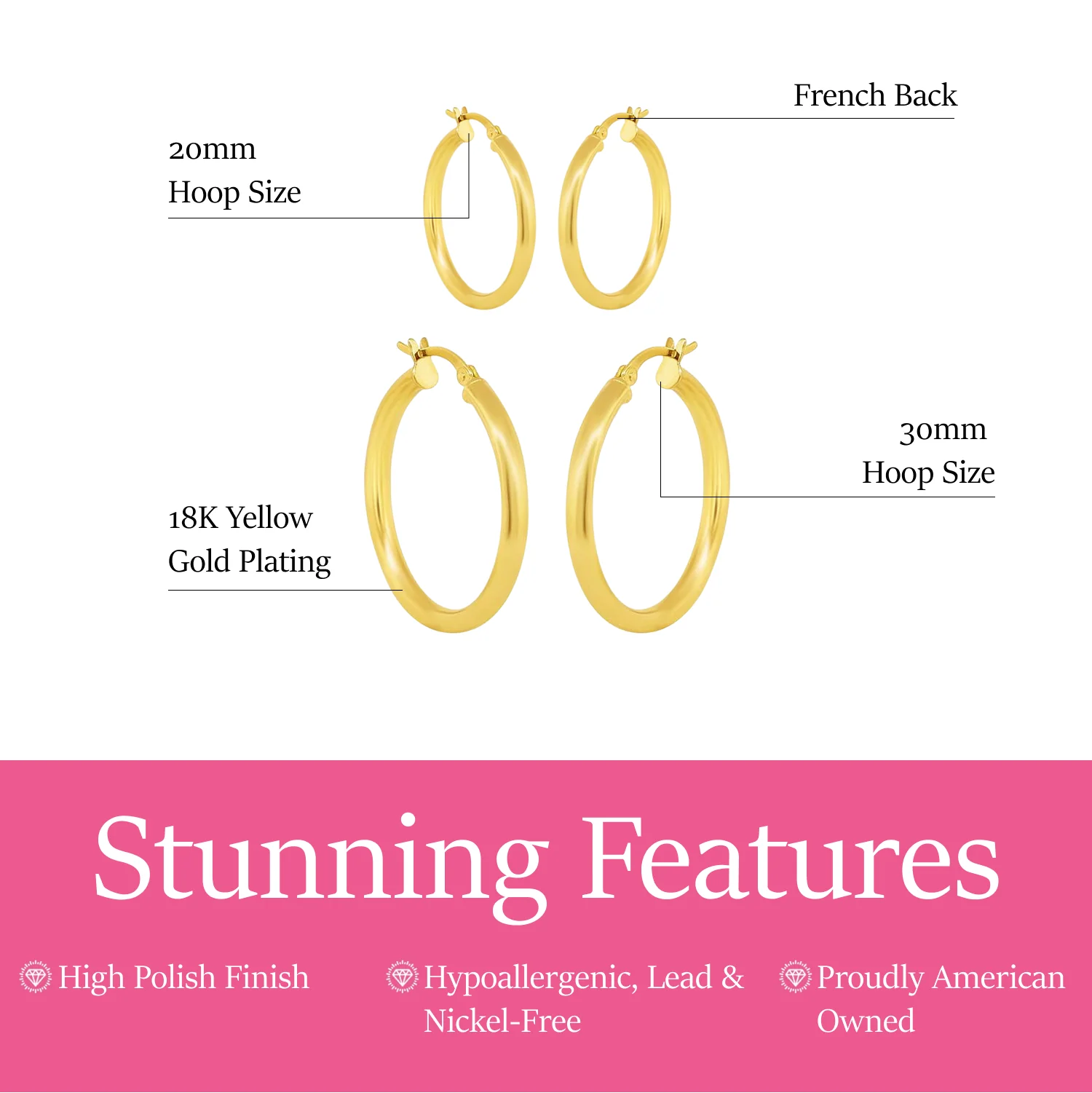 Amy 18k White Gold Plated 20/30mm Hoop Earrings (2 Pair Set) - Image 9
