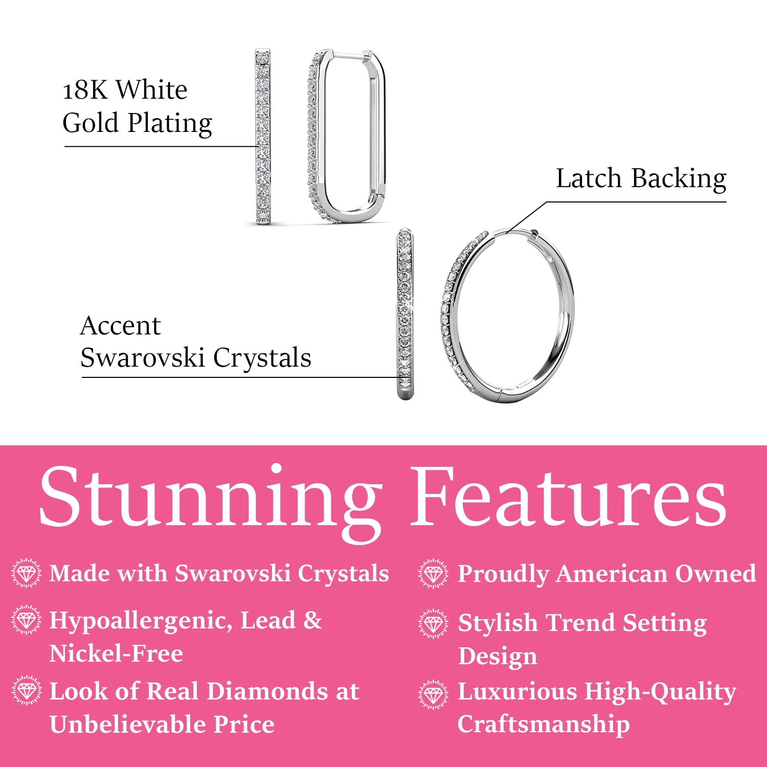 Bianca, Nadia 18k White Gold Plated Hoop Earrings with Swarovski Crystals (2 Pair Set) - Image 3