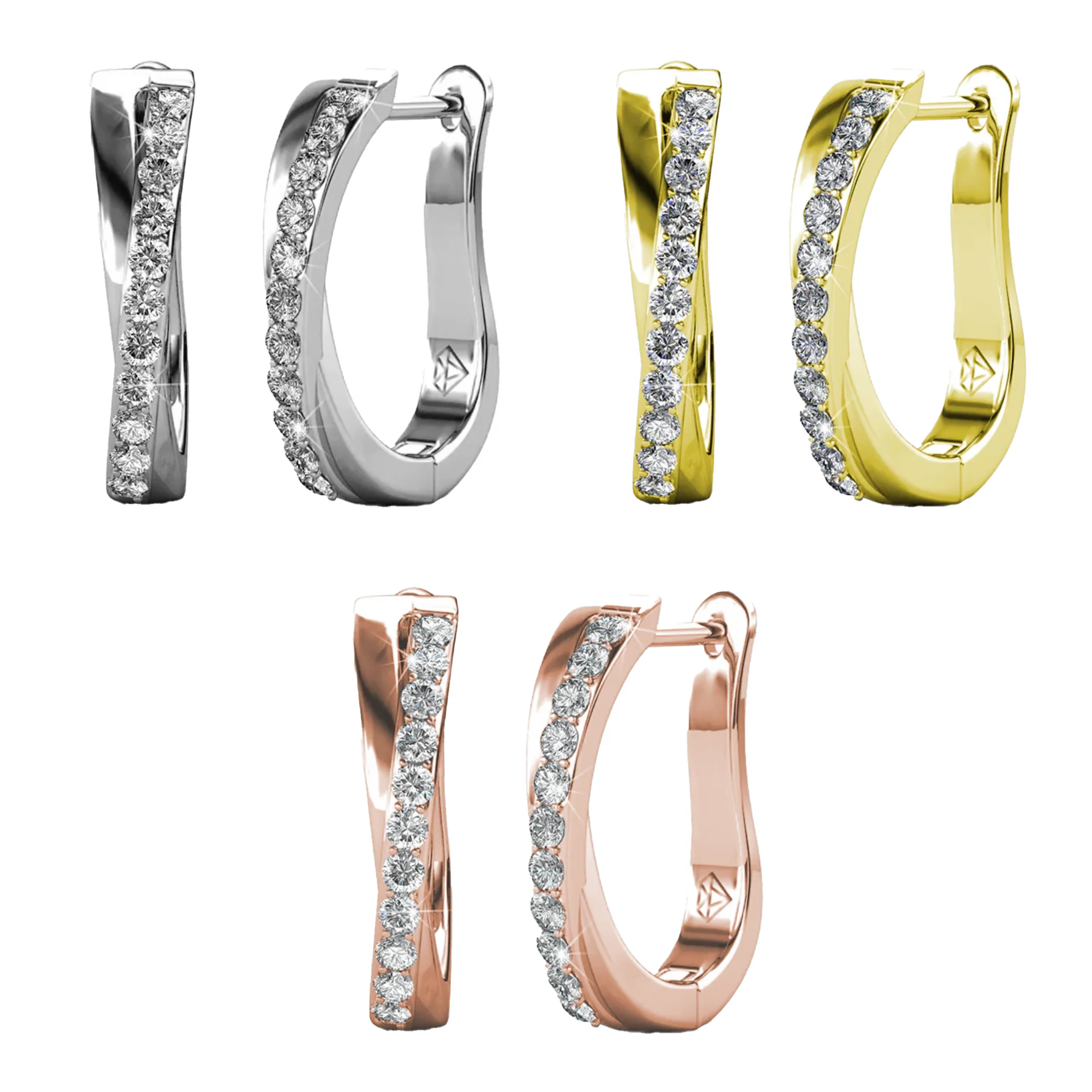 Amaya 18k Gold Plated 16mm Hoop Earrings with Swarovski Crystals (3 Pair Set)
