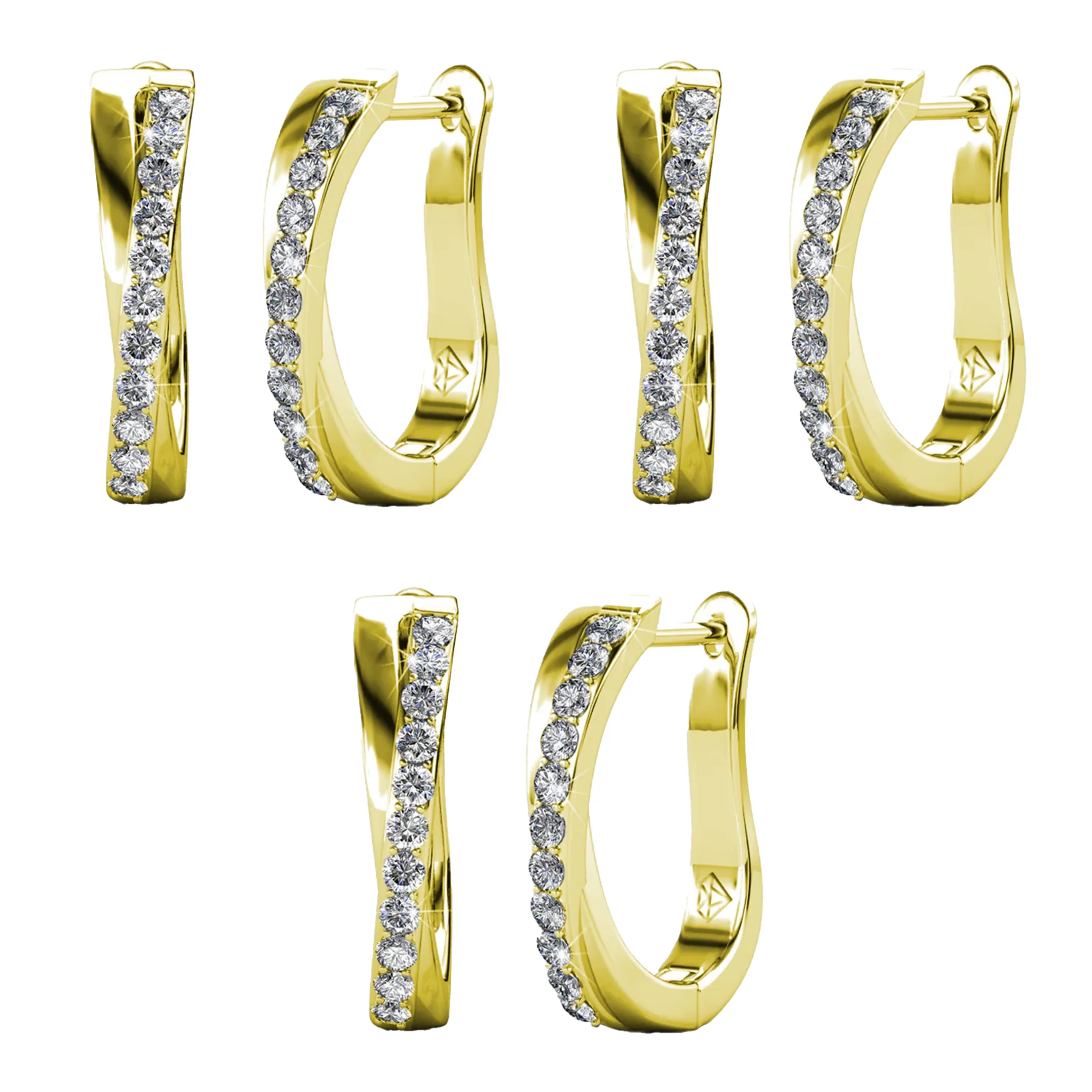 Amaya 18k Gold Plated 16mm Hoop Earrings with Swarovski Crystals (3 Pair Set) - Image 9
