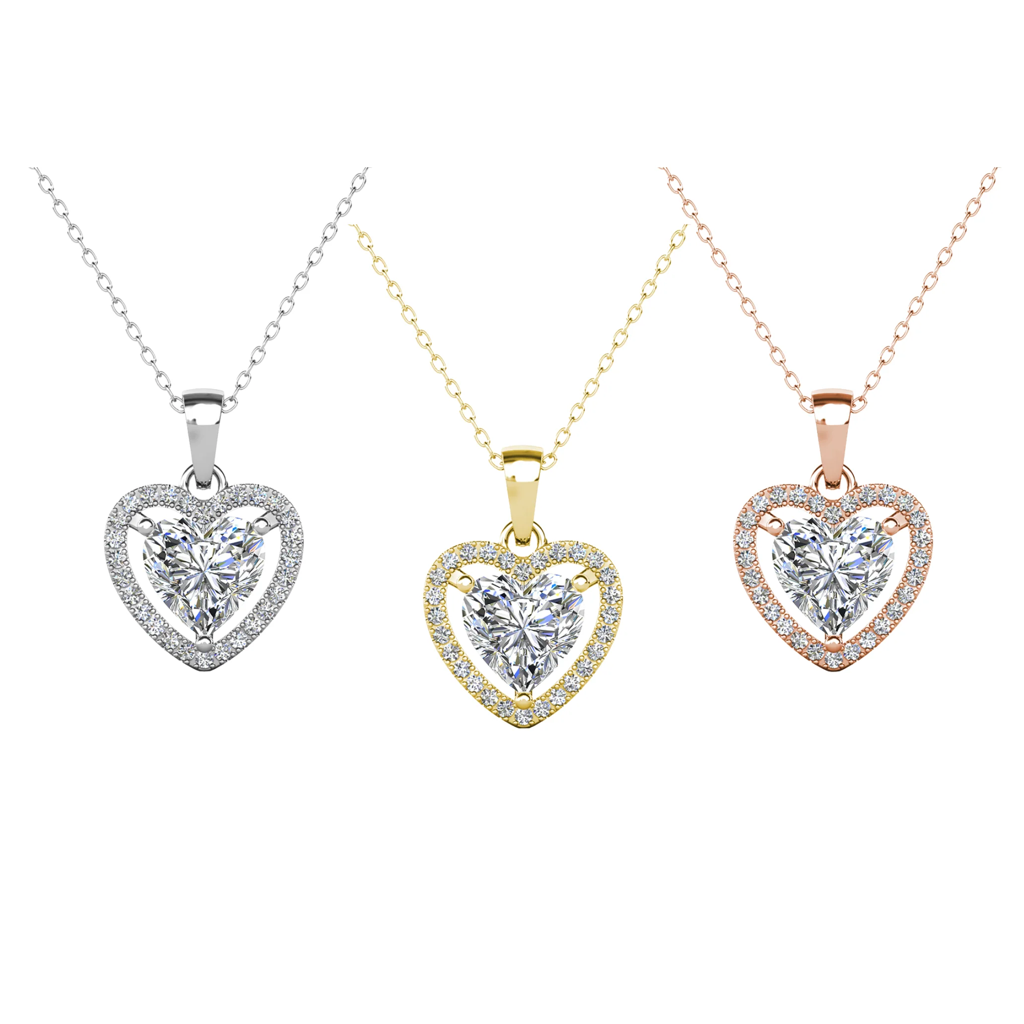 Amora 18k White Gold Plated Halo Heart Pendant Necklace with Simulated Diamond Crystals - Image 21
