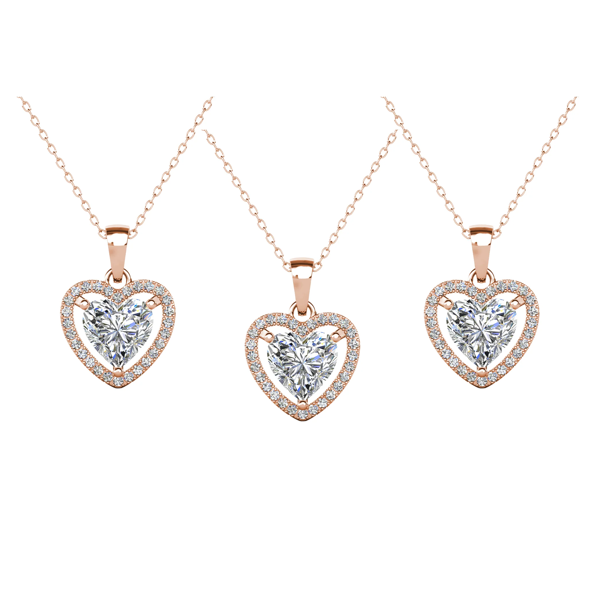 Amora 18k White Gold Plated Halo Heart Pendant Necklace with Simulated Diamond Crystals - Image 20