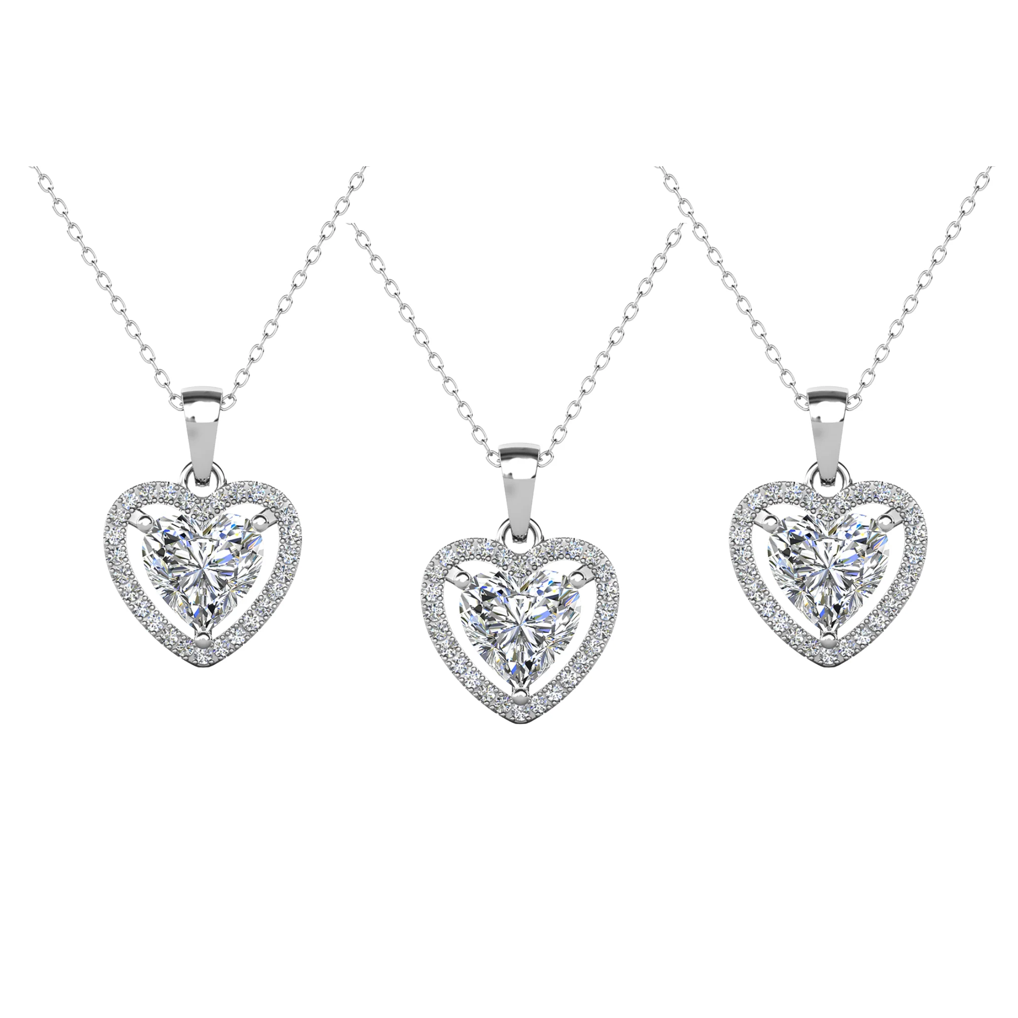 Amora 18k White Gold Plated Halo Heart Pendant Necklace with Simulated Diamond Crystals - Image 18
