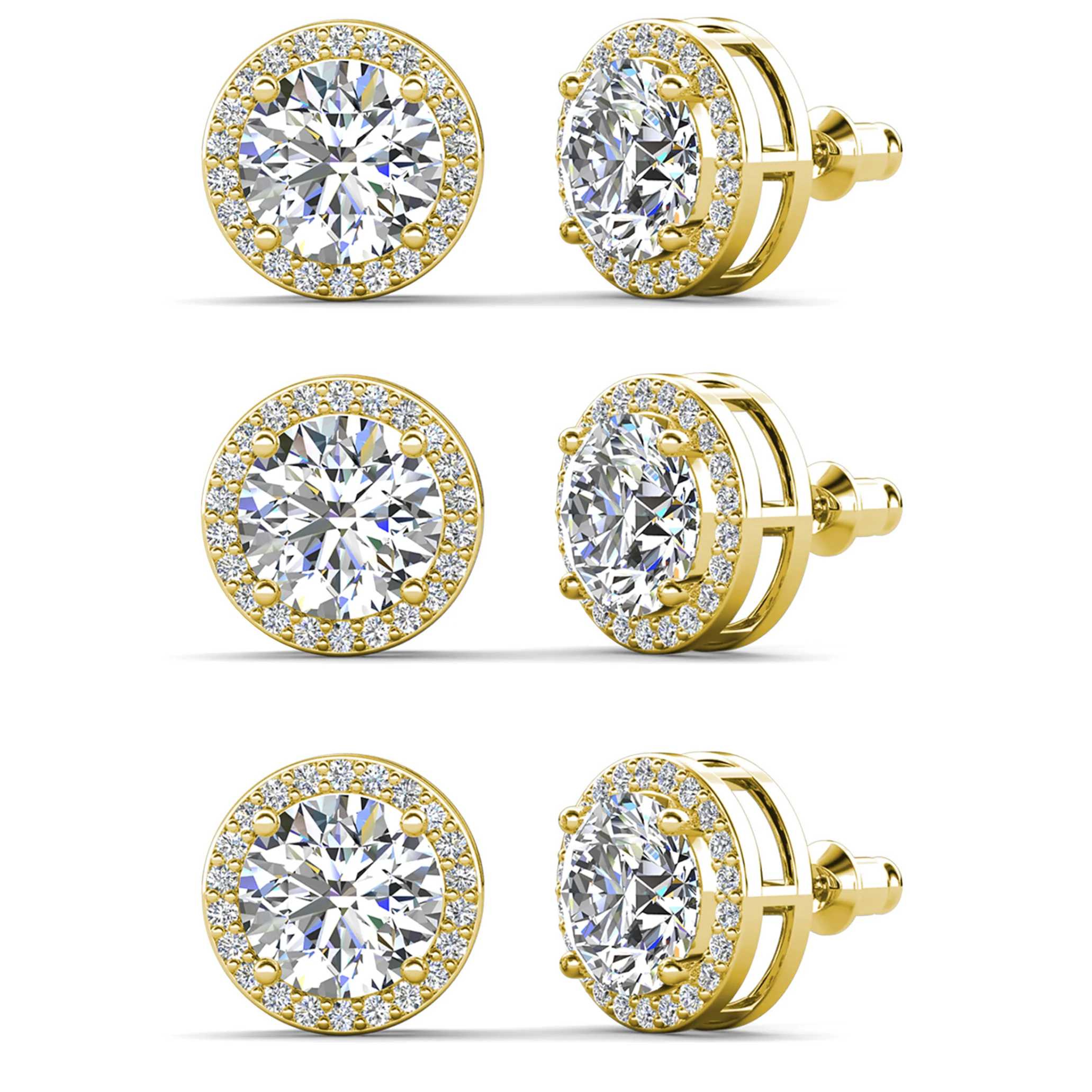 Ariel 18k Gold Plated Stud Earrings with Simulated Diamond Crystals (3 Pair Set) - Image 9