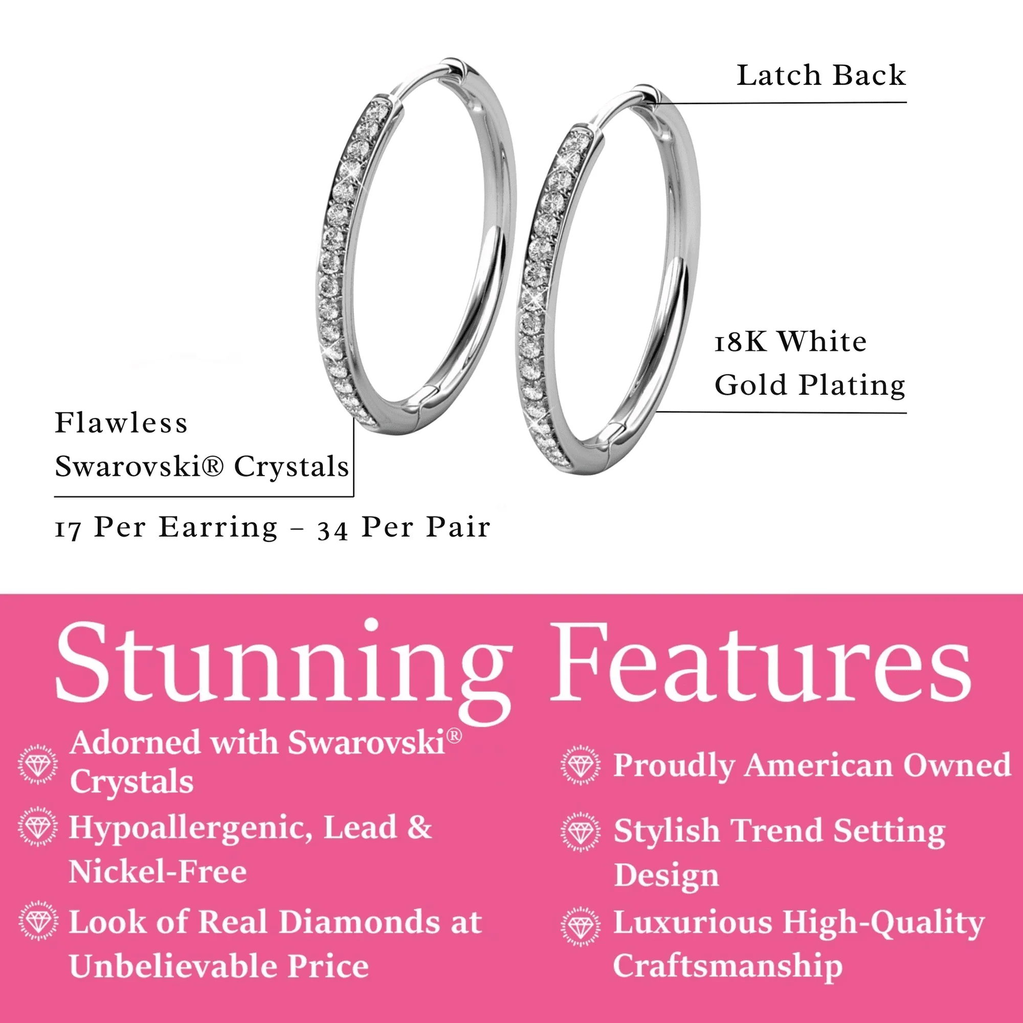 Bianca 18k Gold Plated 25mm Hoop Earrings with Swarovski Crystals (3 Pair Set) - Image 3
