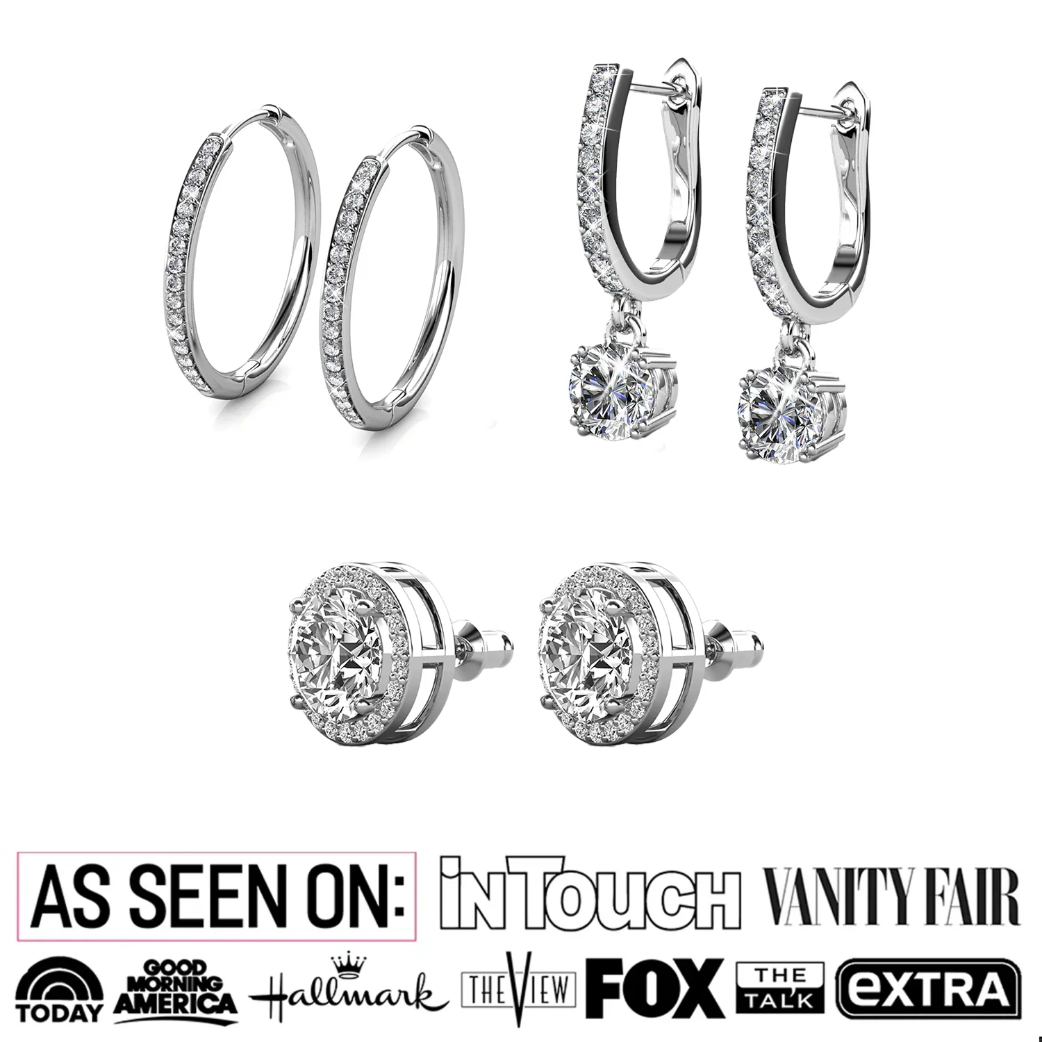 Bianca, McKenzie, Ariel 18k White Gold Plated Earrings with Simulated Diamond Crystals (3 Pair Set) - Image 2