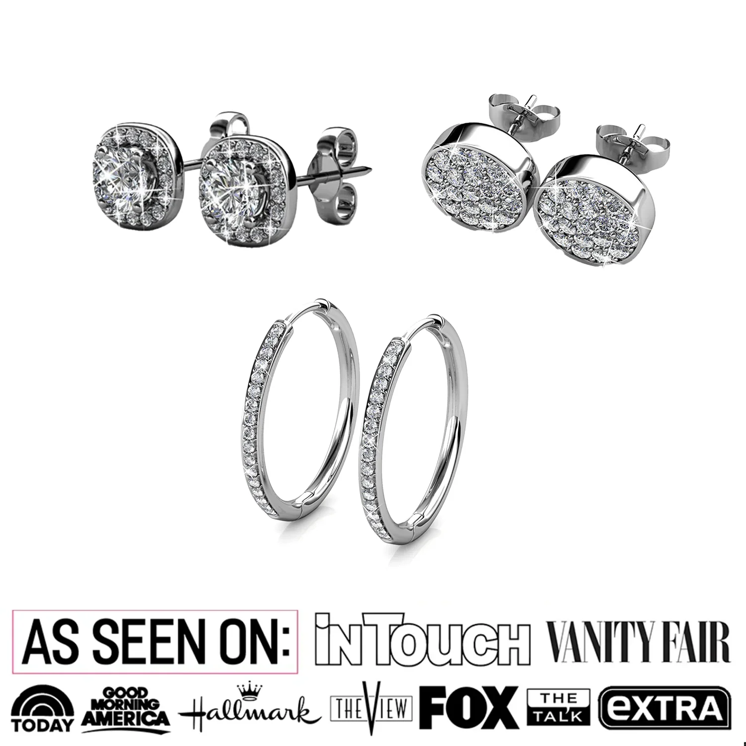 Bianca, Ruth, Nelly 18k White Gold Plated Earrings with Swarovski Crystals (3 Pair Set) - Image 2