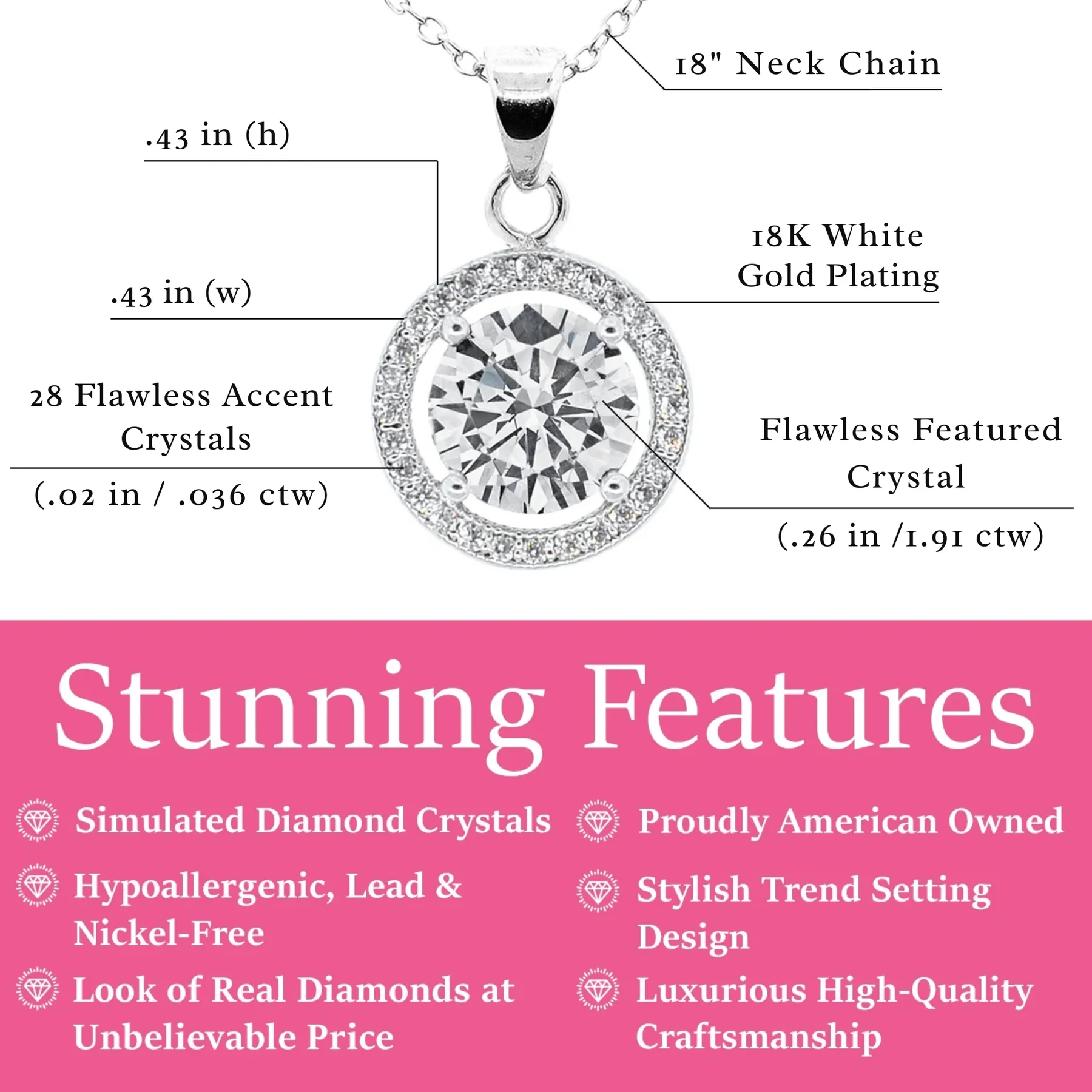 Blake 18k Gold Plated Halo Pendant Necklace with Simulated Diamond Crystals (Set of 3) - Image 3