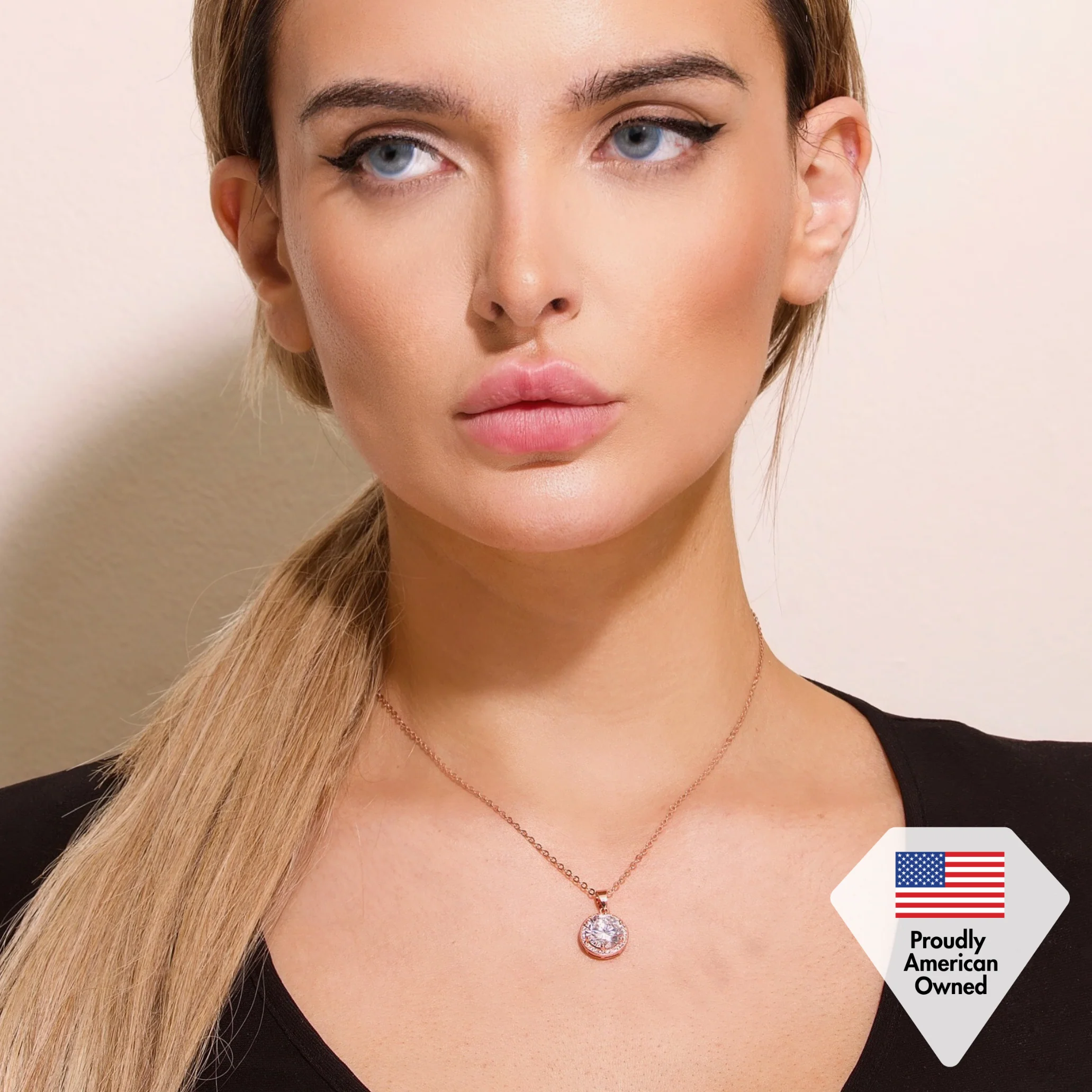 Blake 18k Gold Plated Halo Pendant Necklace with Simulated Diamond Crystals (Set of 3) - Image 7