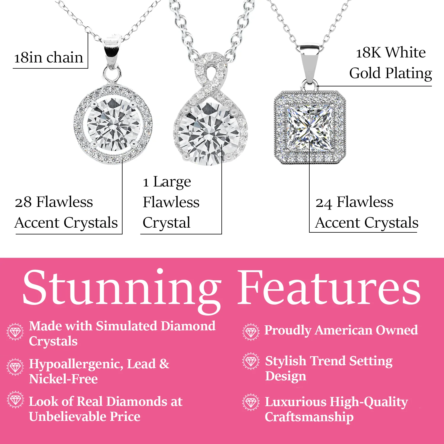 Blake, Ivy, Alessandra White Gold Plated Pendant Necklace for Women (Set of 3) - Image 3