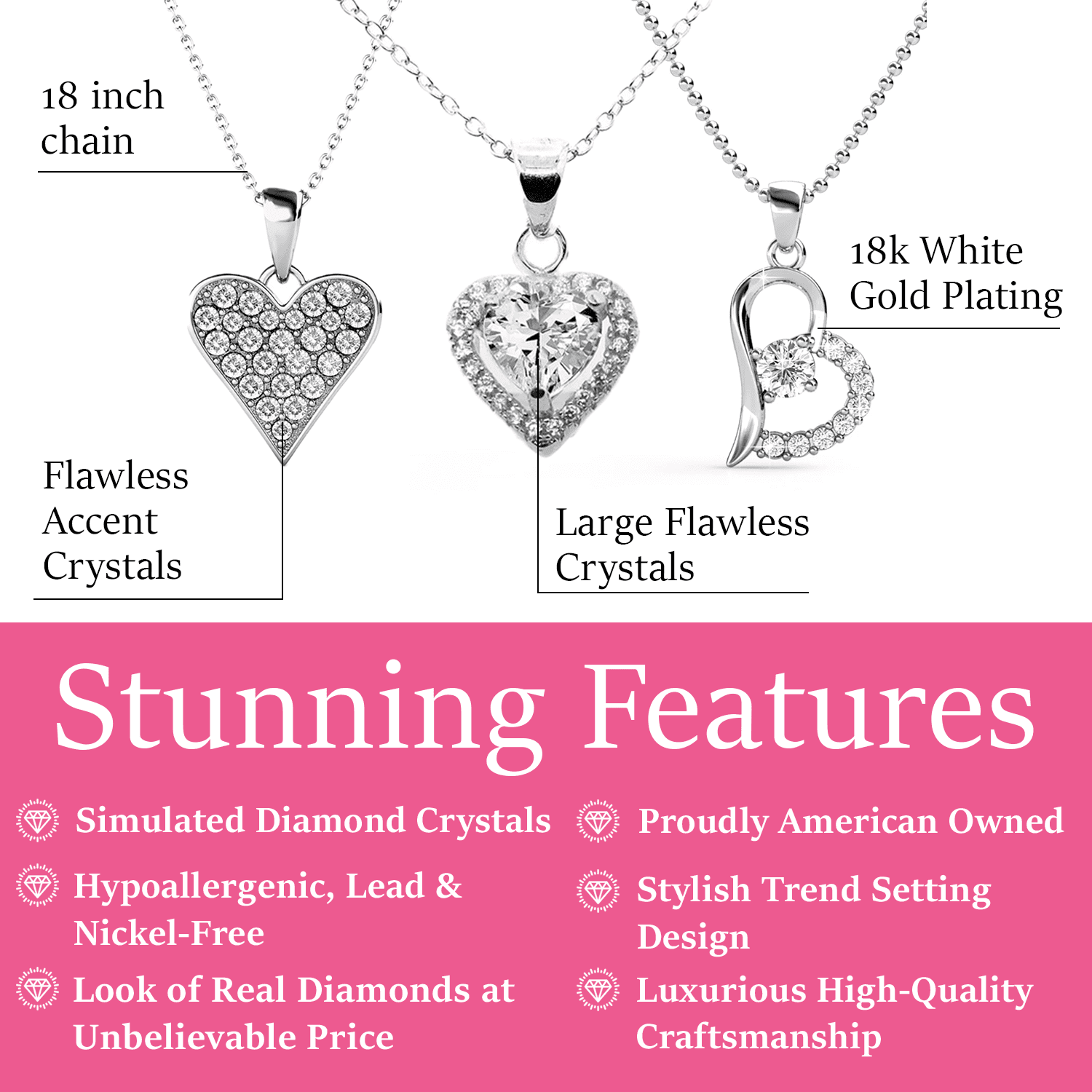 Cecilia, Amora, Laila 18k White Gold Plated Necklace for Women (Set of 3) - Image 3