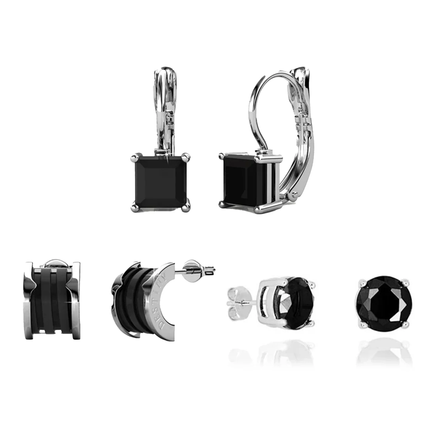 Dina, Samantha, Kali 18k White Gold Plated Earrings for Women (3 Pair Set)