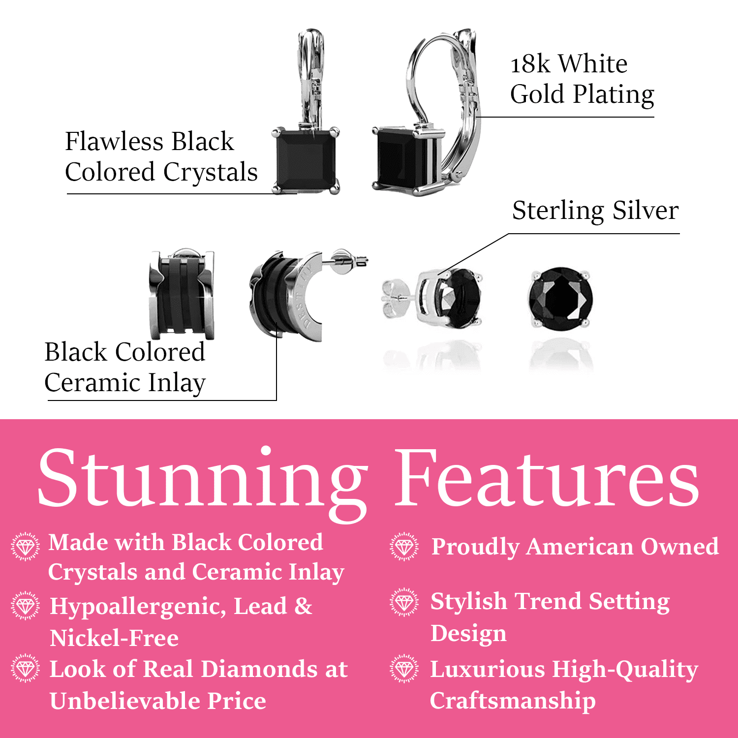 Dina, Samantha, Kali 18k White Gold Plated Earrings for Women (3 Pair Set) - Image 3