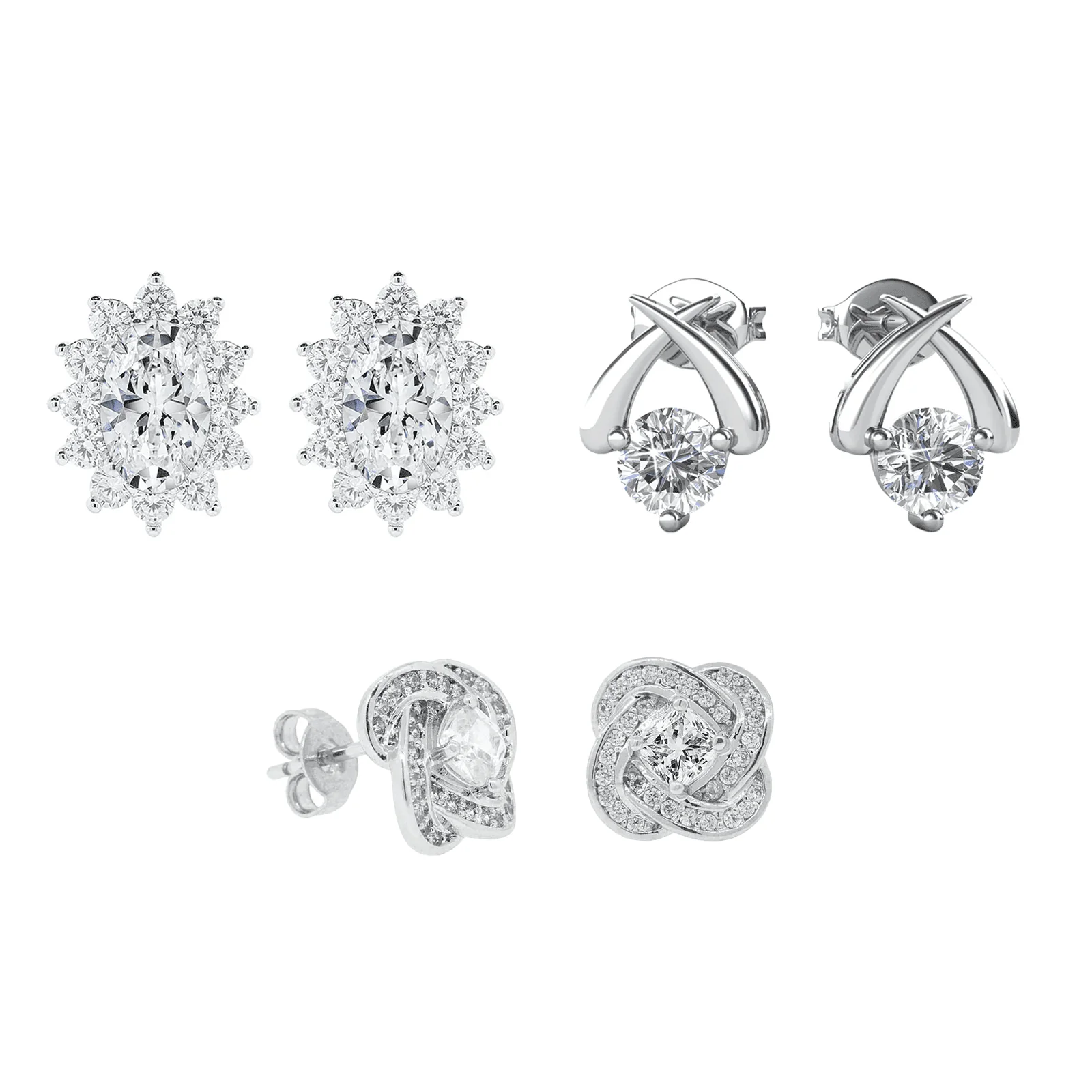 Eloise, Stella, Sage 18k White Gold Plated Stud Earrings for Women  (3 Pair Set)