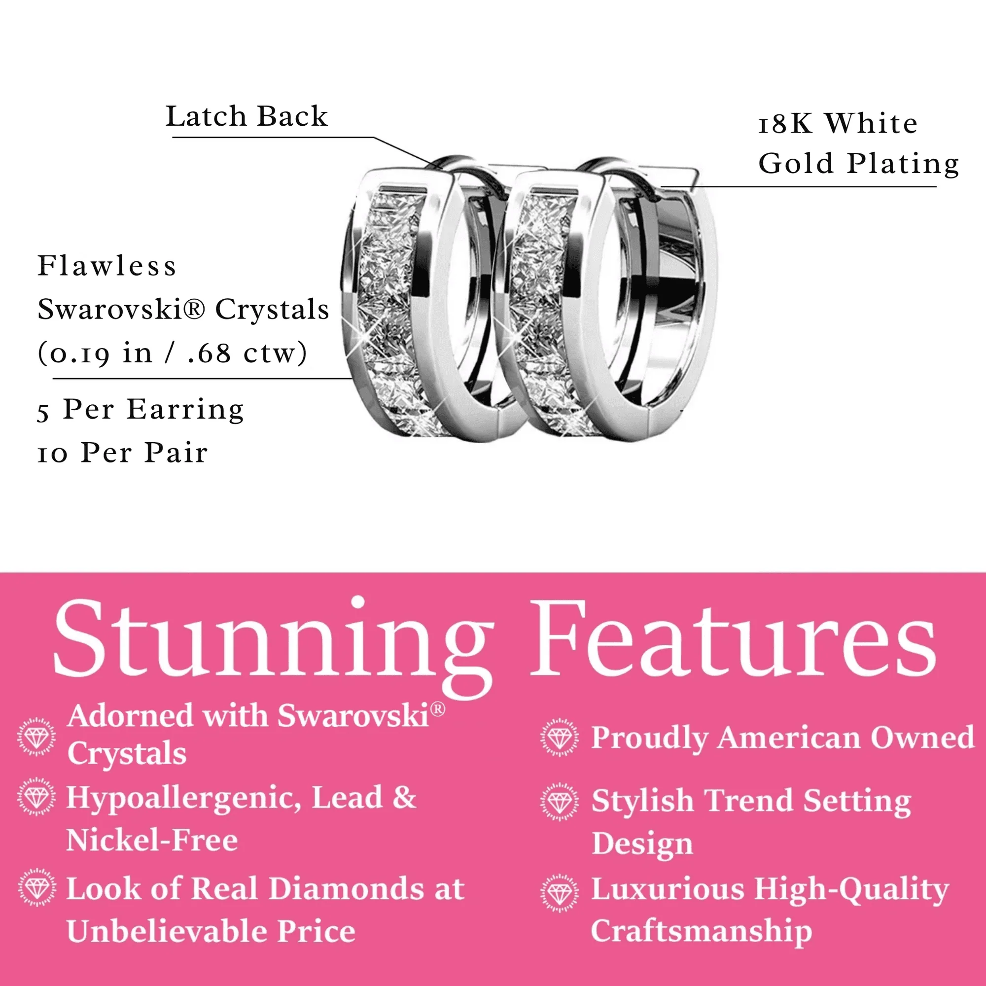Giselle 18k Gold Plated 15mm Hoop Crystal Earrings with Swarovski Crystal (3 Pair Set) - Image 3