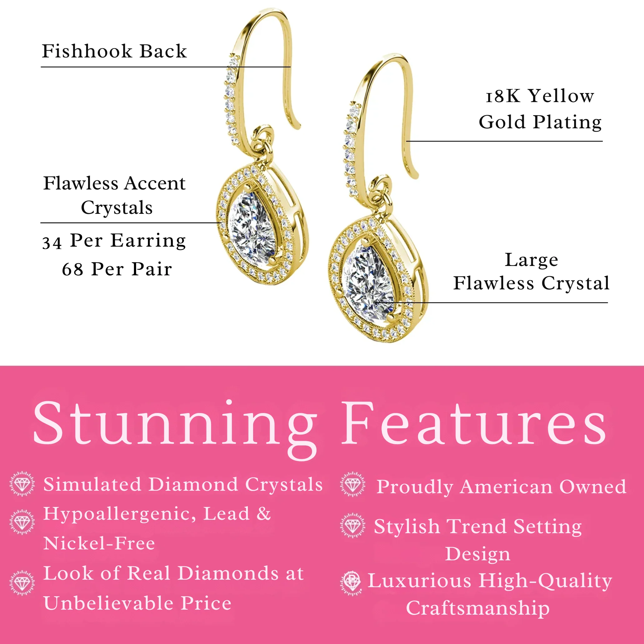 Isabel 18k Gold Plated Dangle Teardrop Earrings with Simulated Diamond Crystals (3 Pair Set) - Image 10