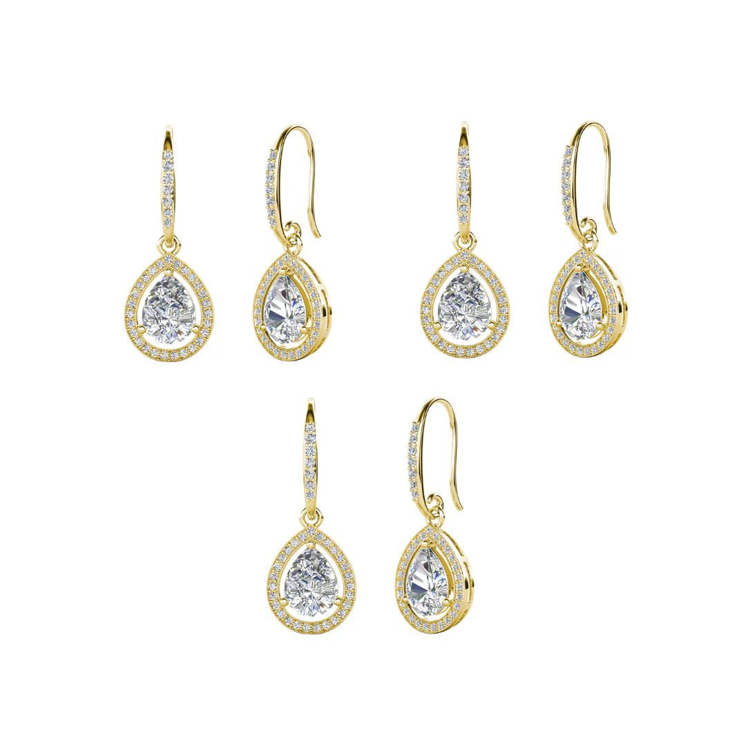 Isabel 18k Gold Plated Dangle Teardrop Earrings with Simulated Diamond Crystals (3 Pair Set) - Image 9