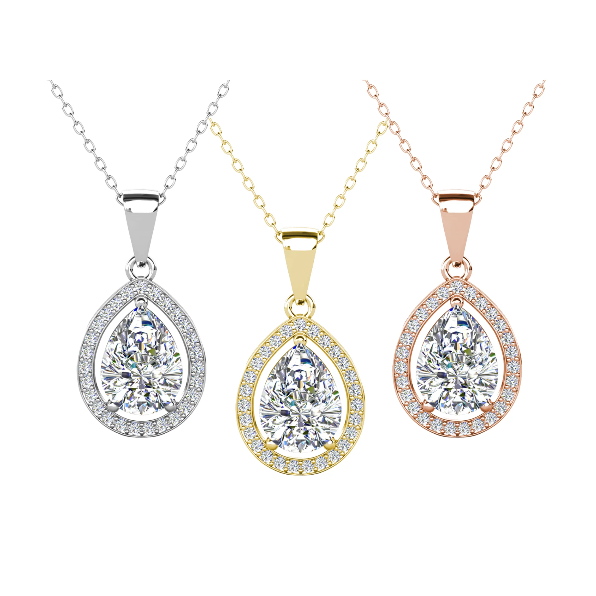 Isabel 18k White Gold Plated Halo Teardrop Necklace with Simulated Diamond Crystal - Image 21