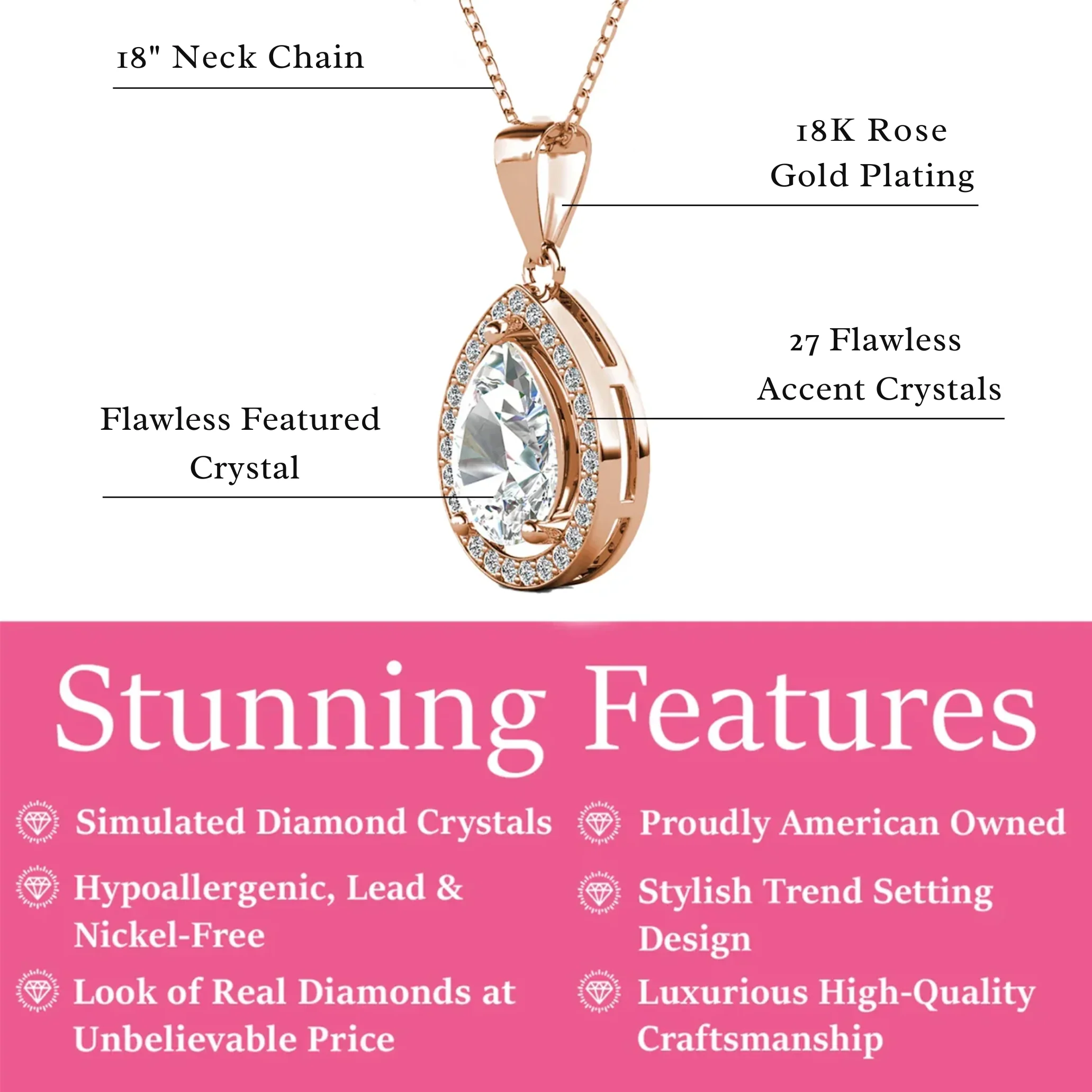 Isabel 18k Gold Plated Teardrop Pendant Necklace with Simulated Diamond Crystals (Set of 3) - Image 11