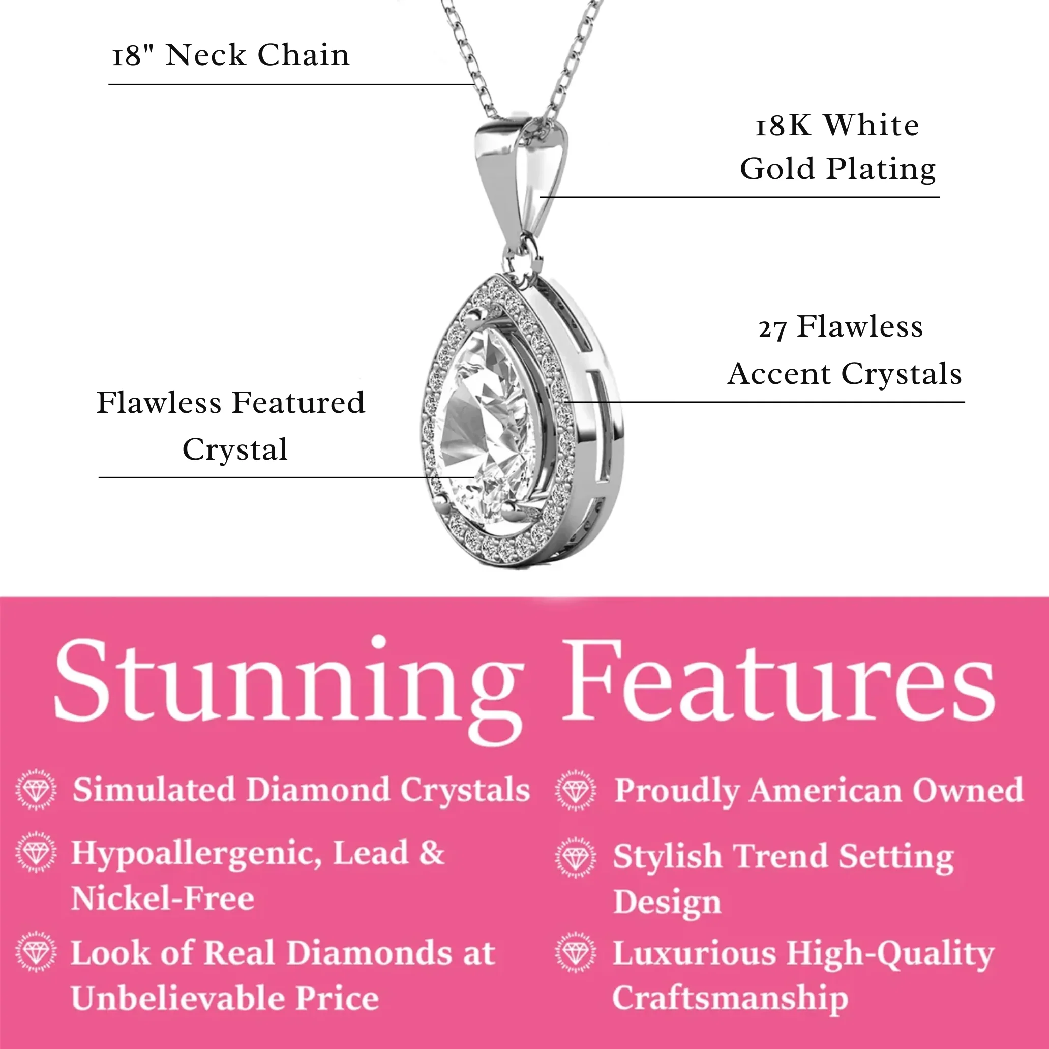 Isabel 18k Gold Plated Teardrop Pendant Necklace with Simulated Diamond Crystals (Set of 3) - Image 3