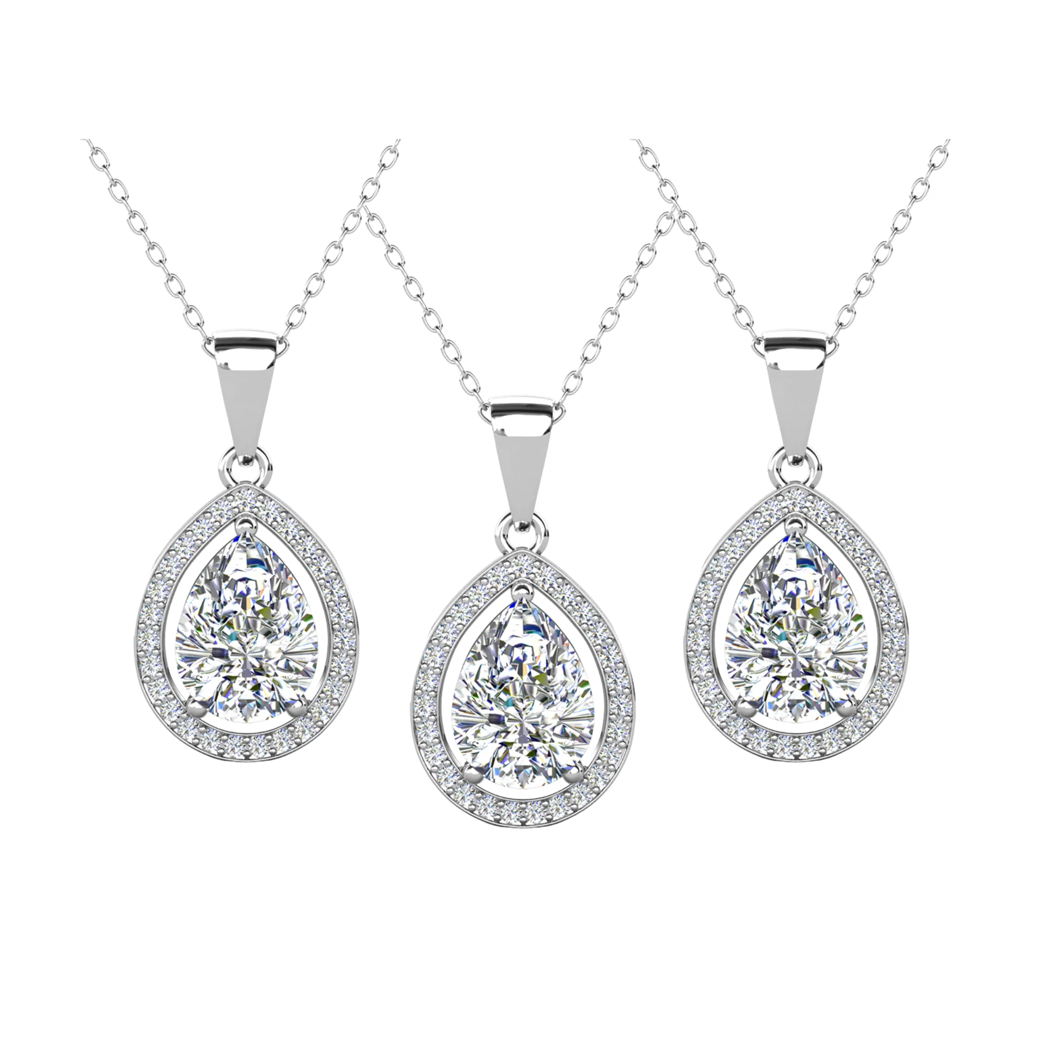 Isabel 18k White Gold Plated Halo Teardrop Necklace with Simulated Diamond Crystal - Image 18