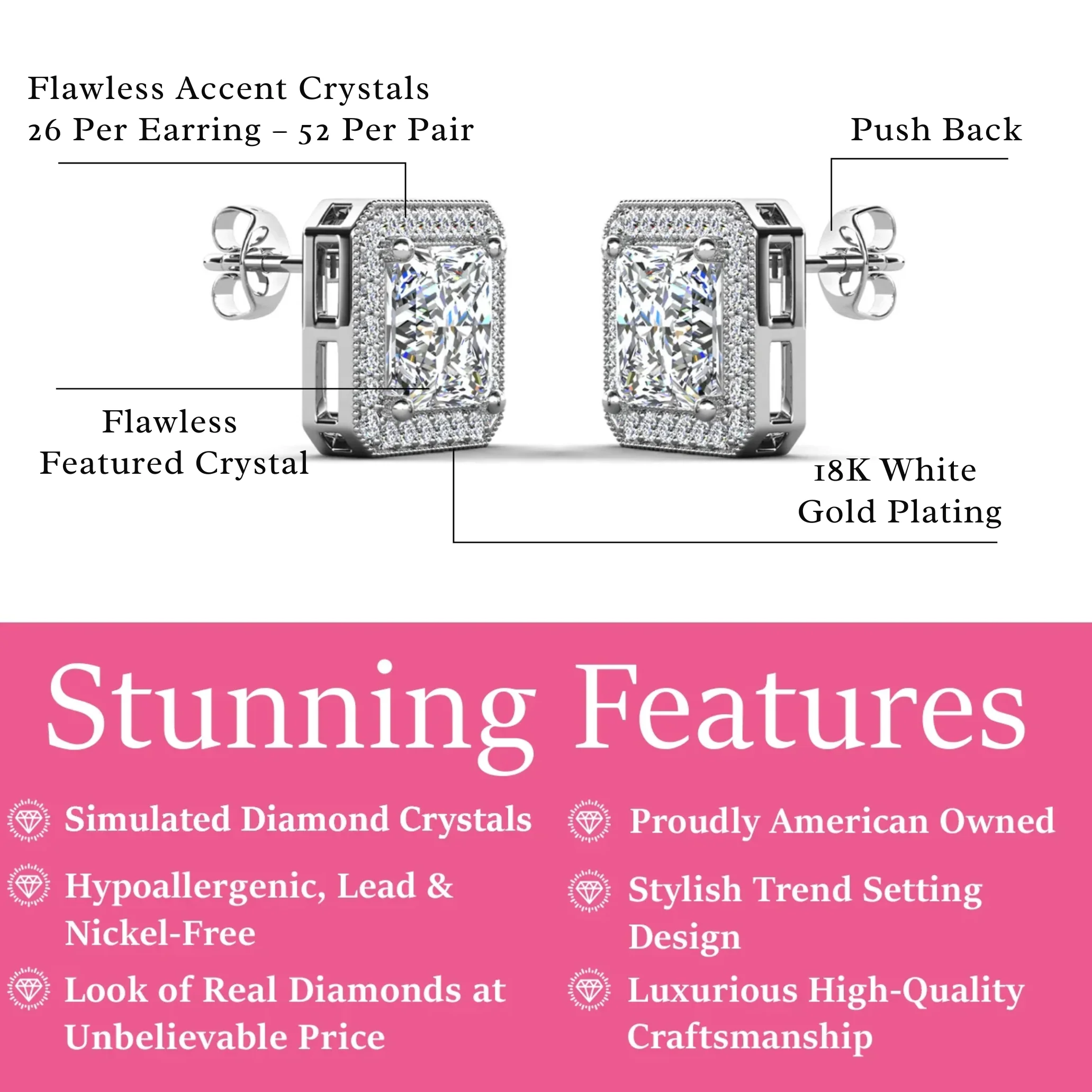 Norah 18k Gold Plated Stud Earrings with Simulated Diamond Crystals (3 Pair Set) - Image 3