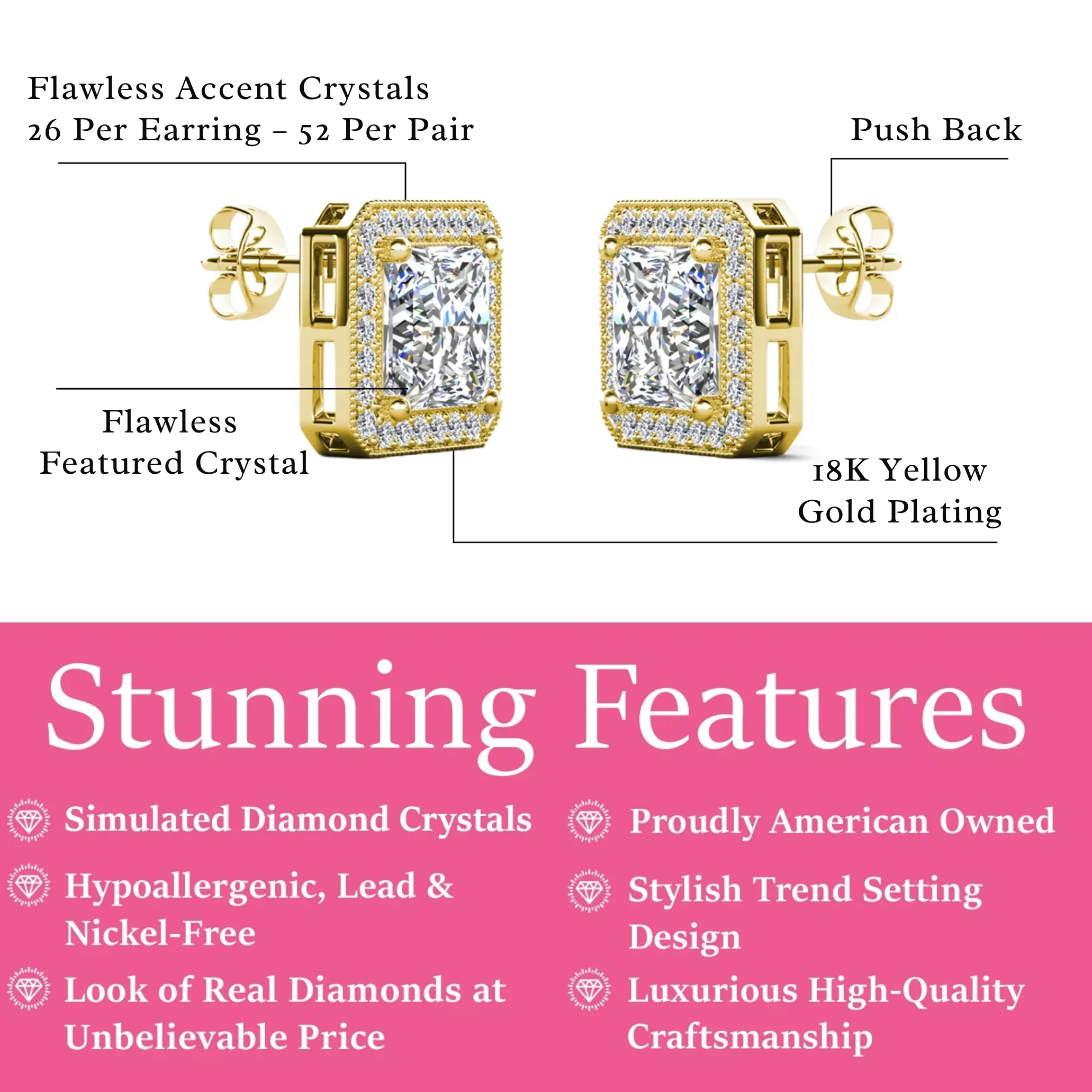 Norah 18k Gold Plated Stud Earrings with Simulated Diamond Crystals (3 Pair Set) - Image 9