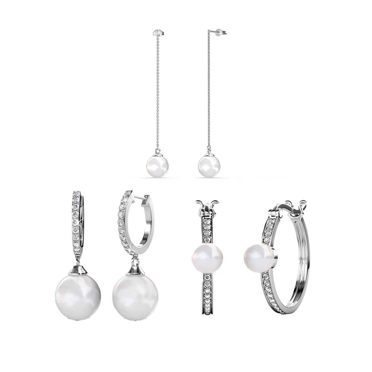 Nyla, Daphne, Aspen 18k White Gold Plated Earrings for Women (3 Pair Set)