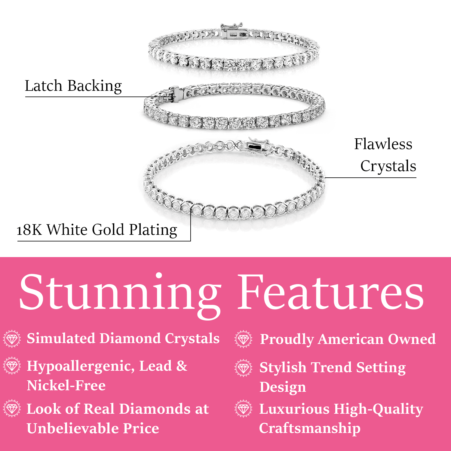 Olivia, Joelle, Kaylee White Gold Plated Tennis Bracelet for Women (Set of 3) - Image 3