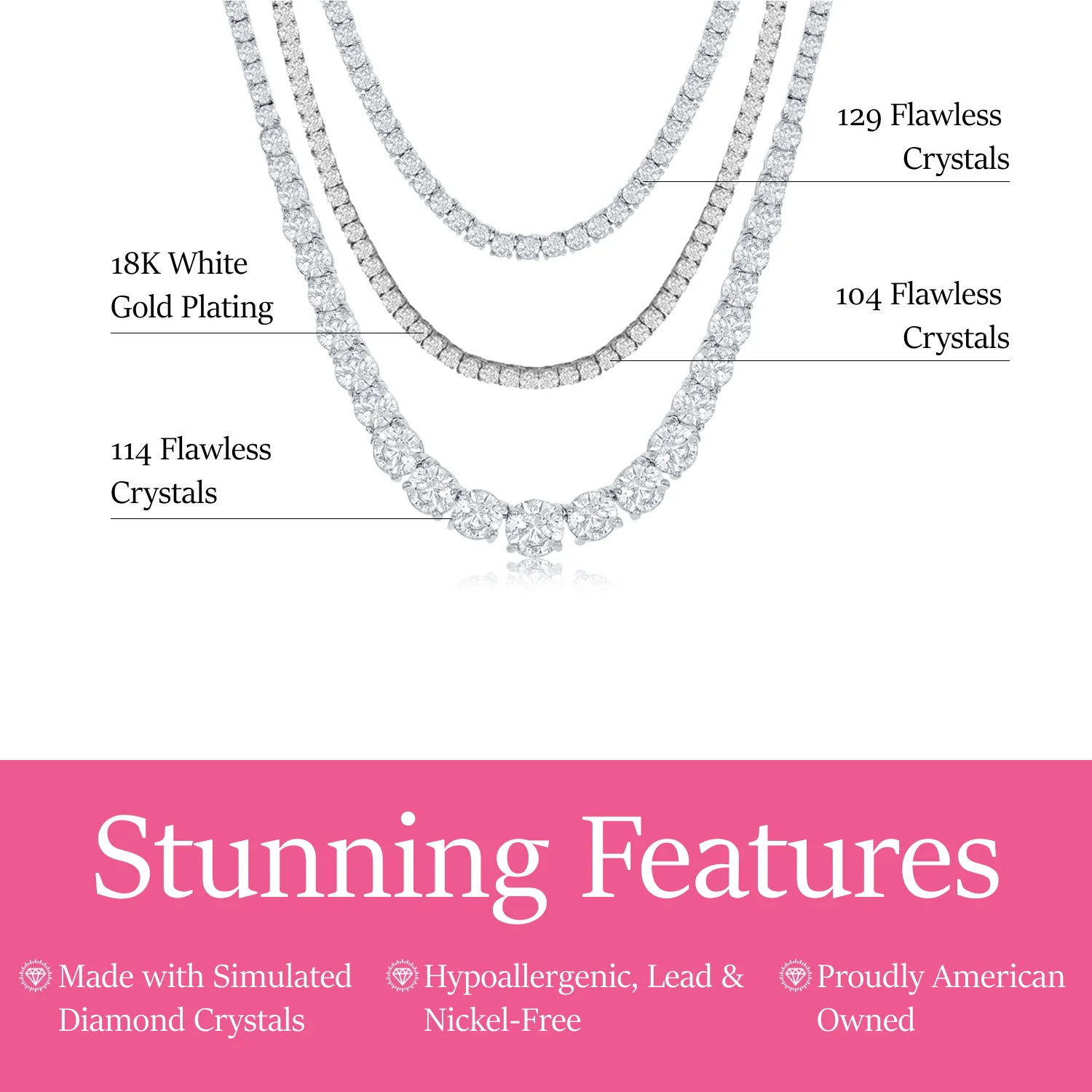 Whitney, Olivia, Kaylee 18k White Gold Plated Tennis Necklace with Simulated Diamond Crystals (Set of 3) - Image 3