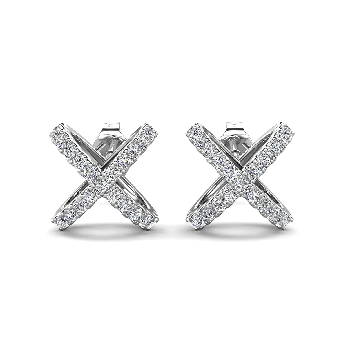 Paige 18k White Gold Plated X-Design Stud Earrings with Simulated Diamond Crystals