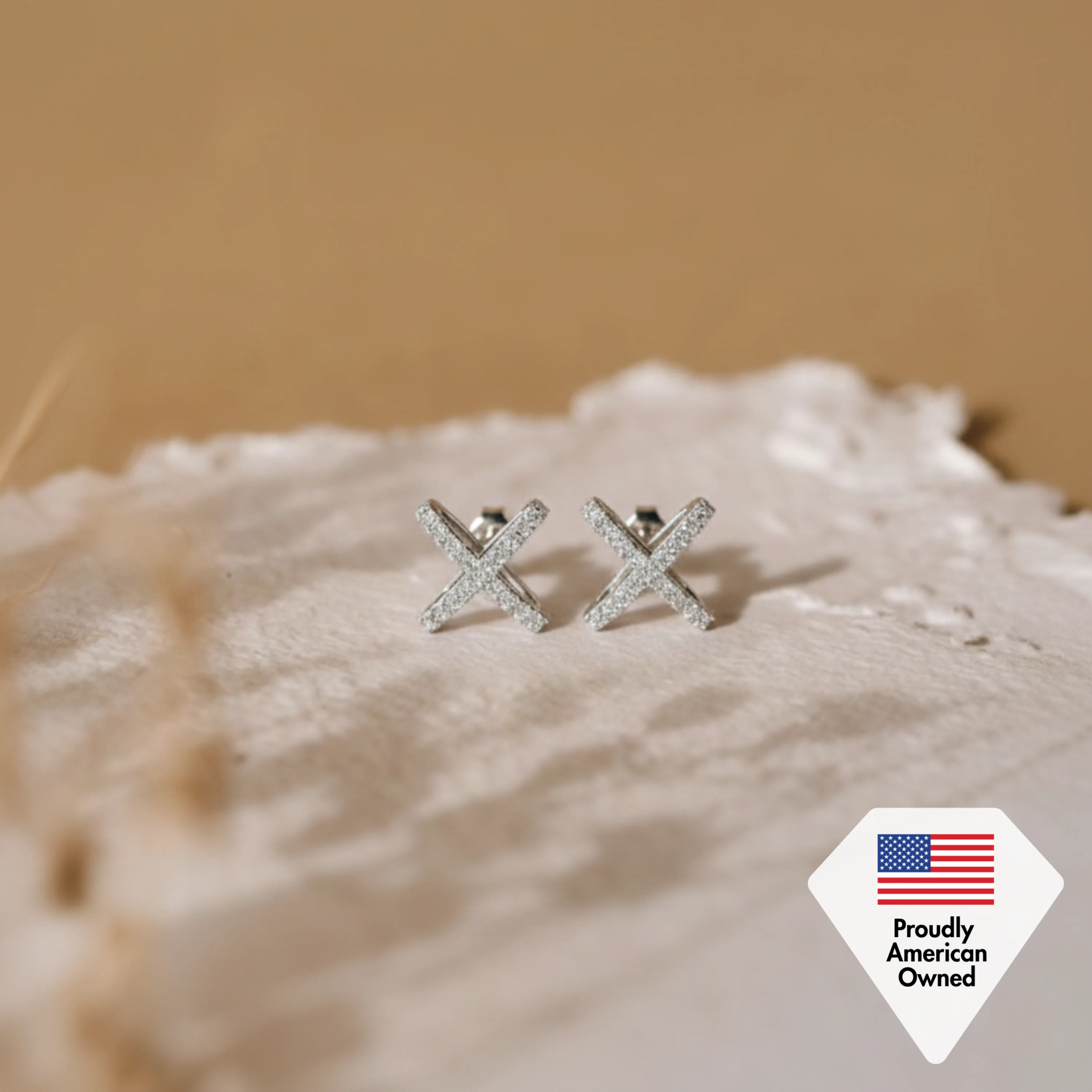 Paige 18k White Gold Plated X-Design Stud Earrings with Simulated Diamond Crystals - Image 6