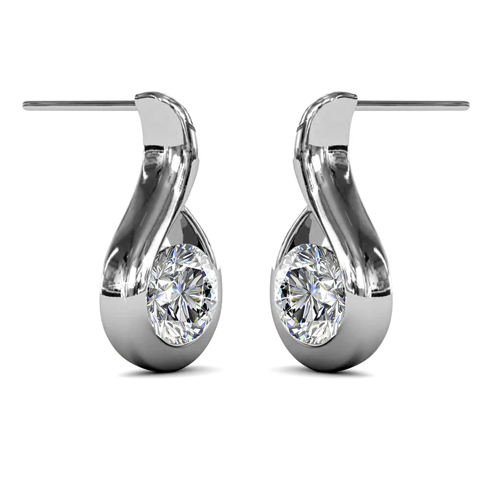 Parker 18k White Gold Plated Teardrop Stud Earrings with Swarovski Crystal - Image 7