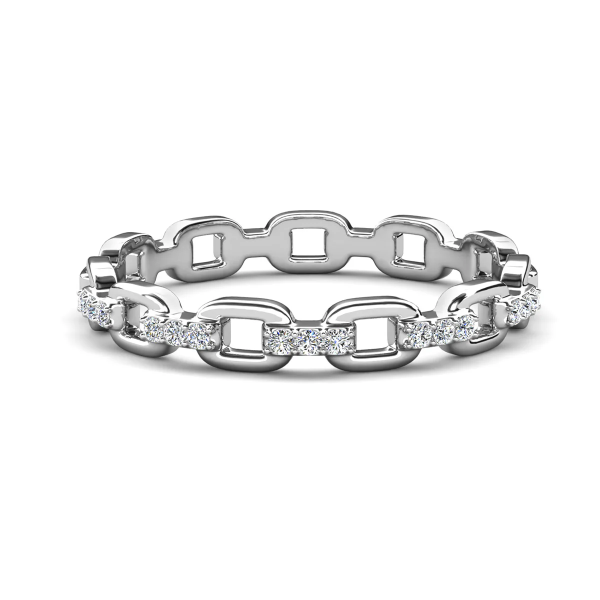 Paula 18k White Gold Plated Chain Link Ring with Swarovski Crystals - Image 8
