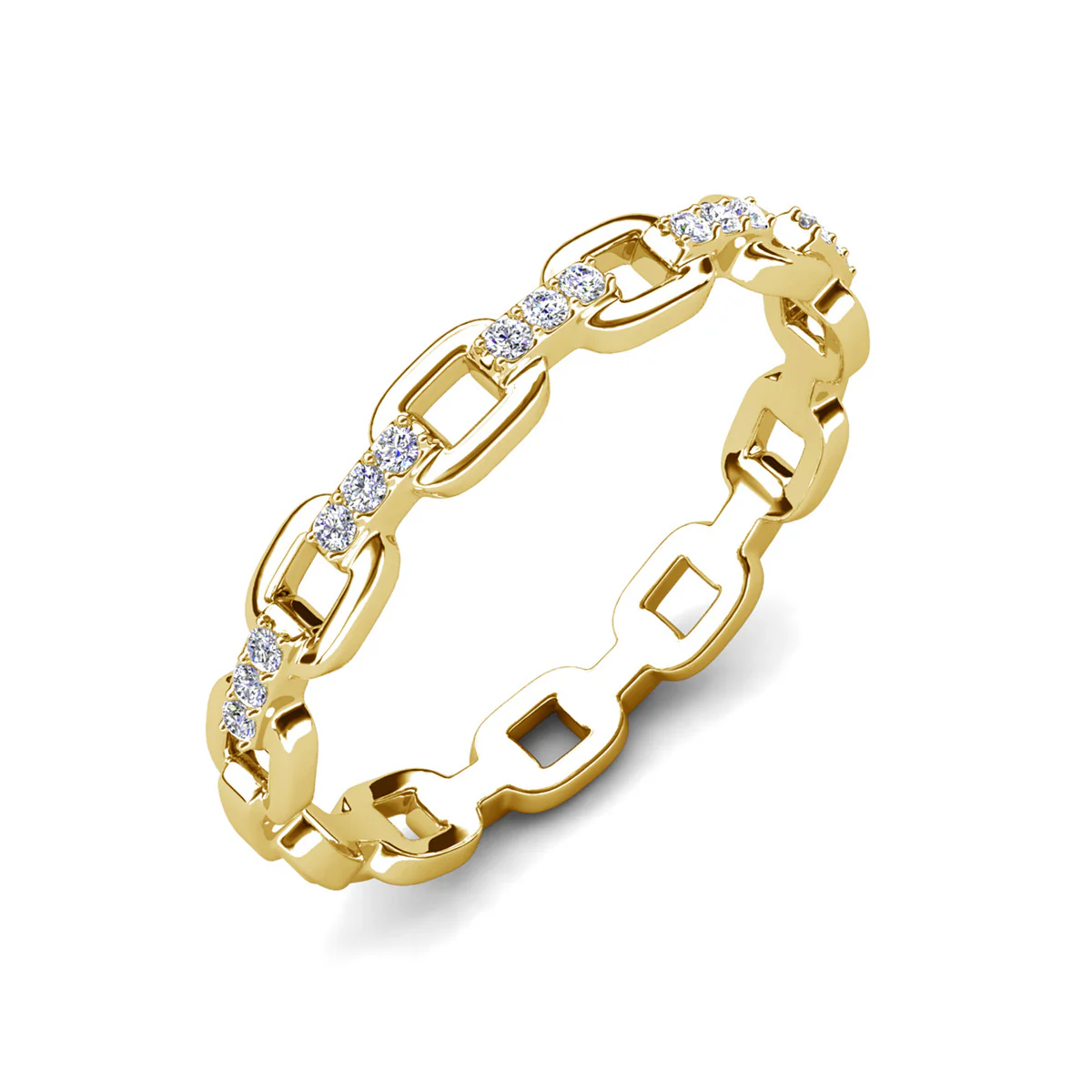 Paula 18k White Gold Plated Chain Link Ring with Swarovski Crystals - Image 9