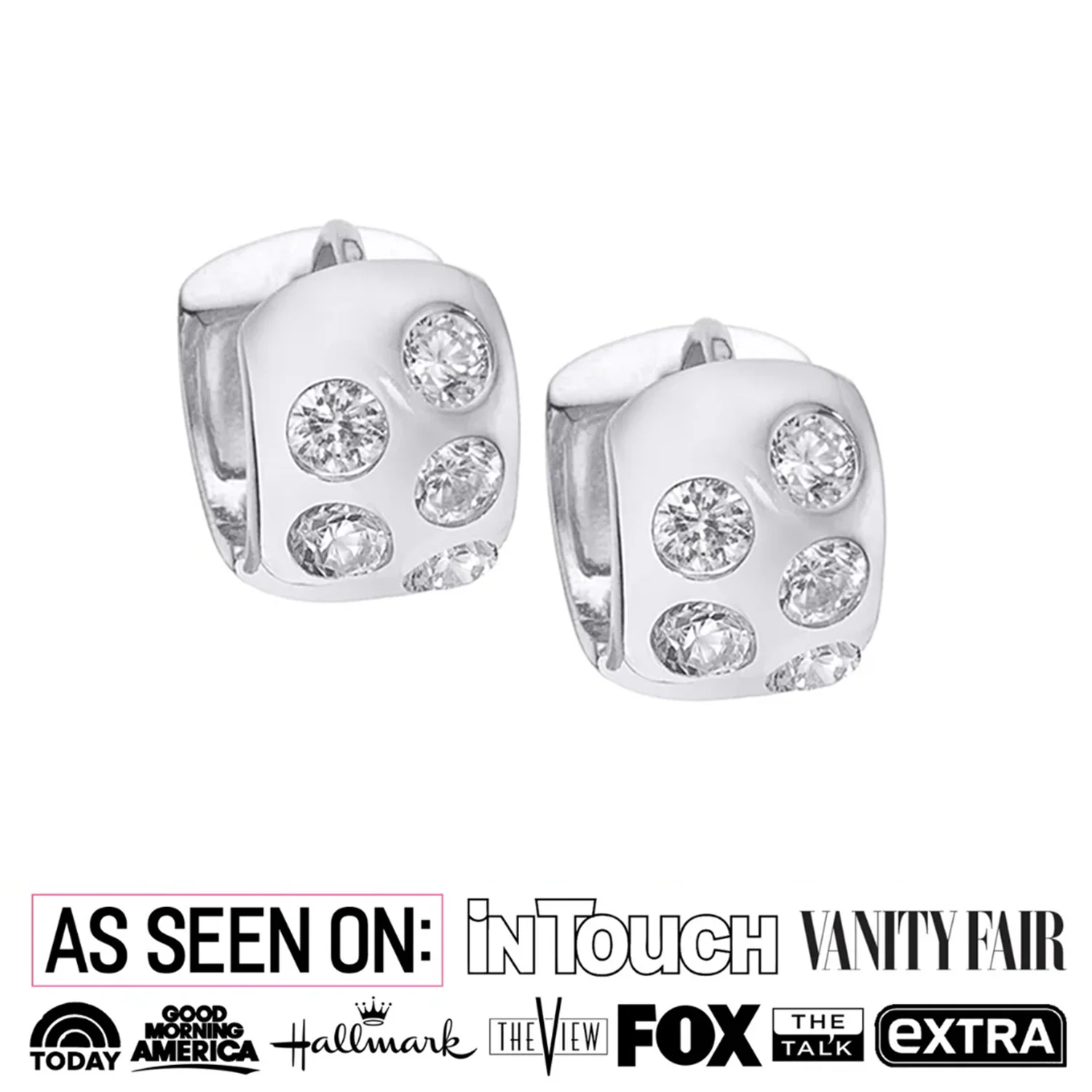 Penelope 18k White Gold Plated Silver Hoop Earrings with Simulated Diamond Crystals — Final Sale - Image 3