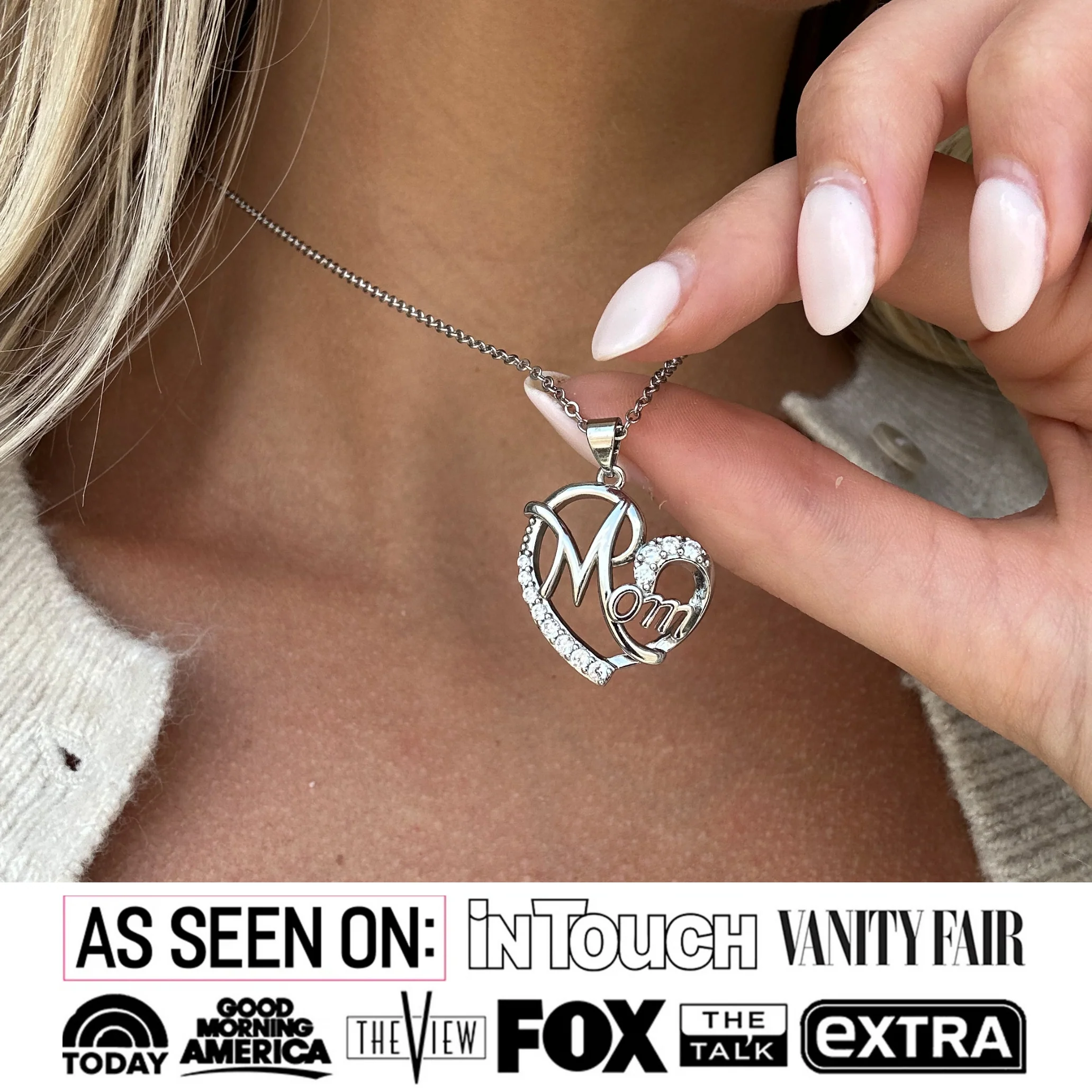 Persephone 18k White Gold Plated Mom Heart Pendant Necklace with Simulated Diamond Crystals - Image 2