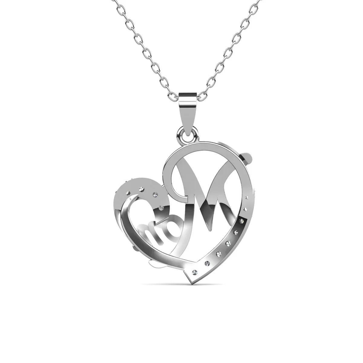 Persephone 18k White Gold Plated Mom Heart Pendant Necklace with Simulated Diamond Crystals - Image 7