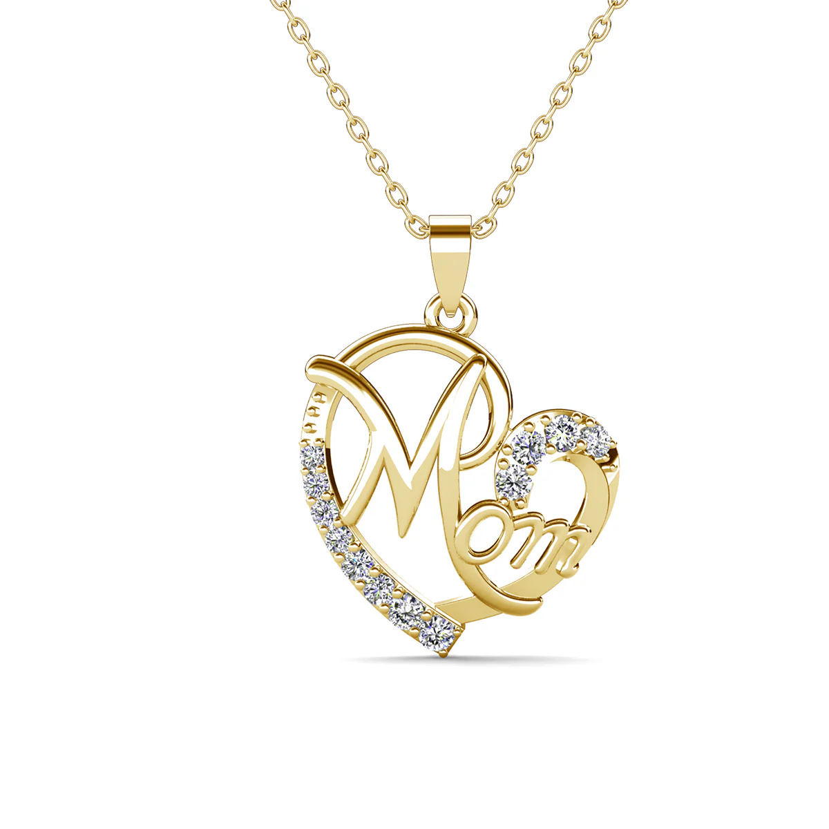 Persephone 18k White Gold Plated Mom Heart Pendant Necklace with Simulated Diamond Crystals - Image 9