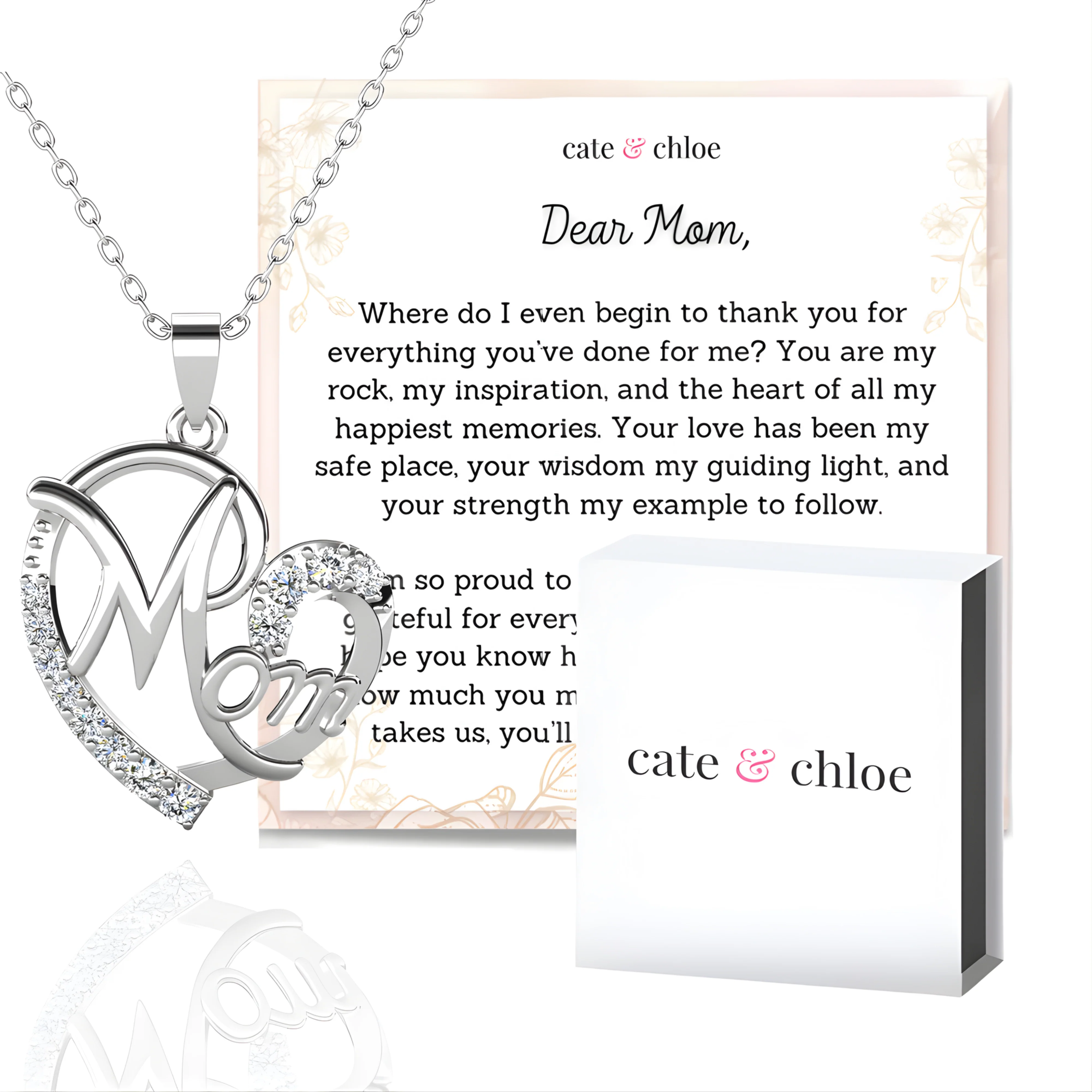 Persephone 18k White Gold Plated Necklace with Swarovski Crystals & Heartfelt Message for Mom