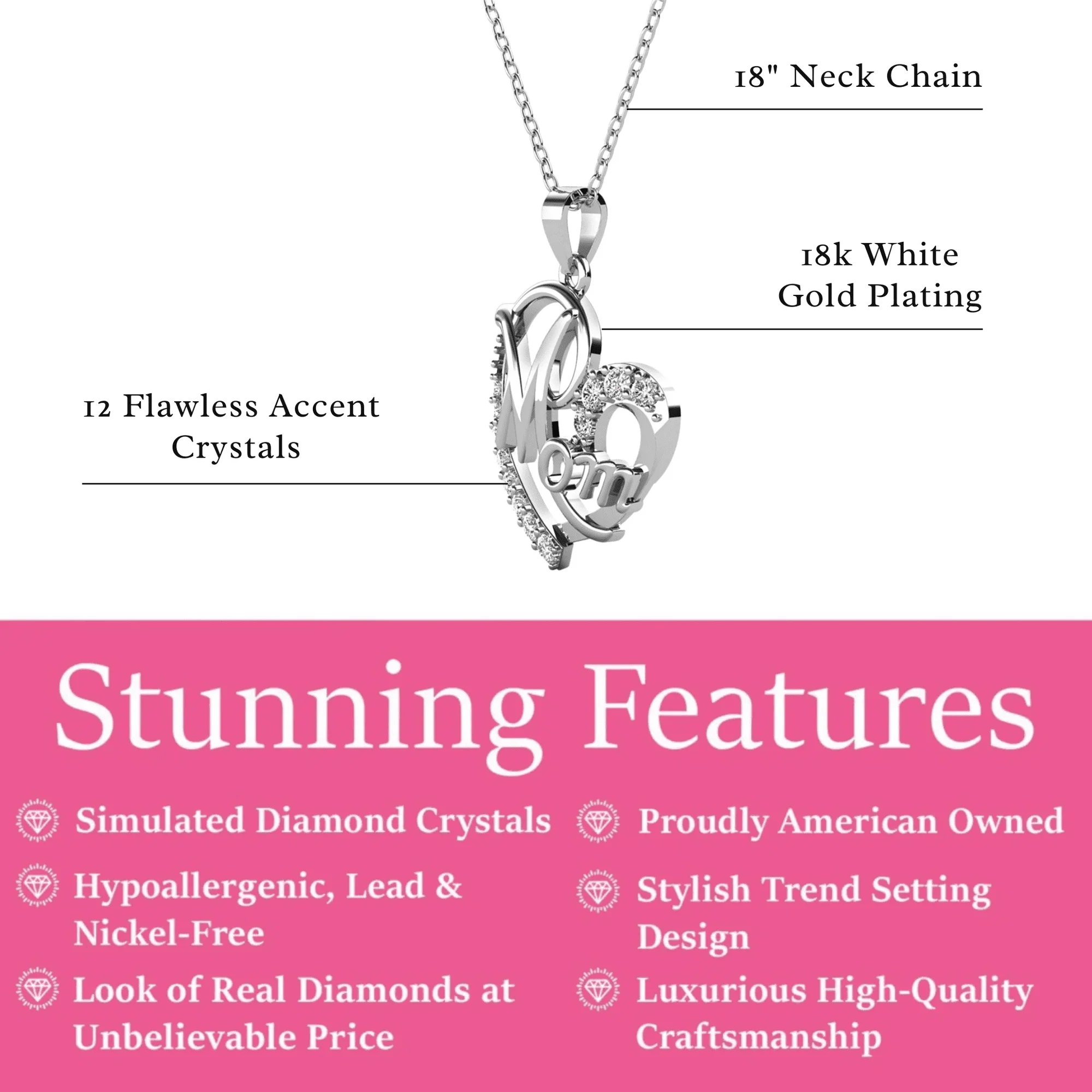 Persephone 18k White Gold Plated Necklace with Swarovski Crystals & Heartfelt Message for Mom - Image 4