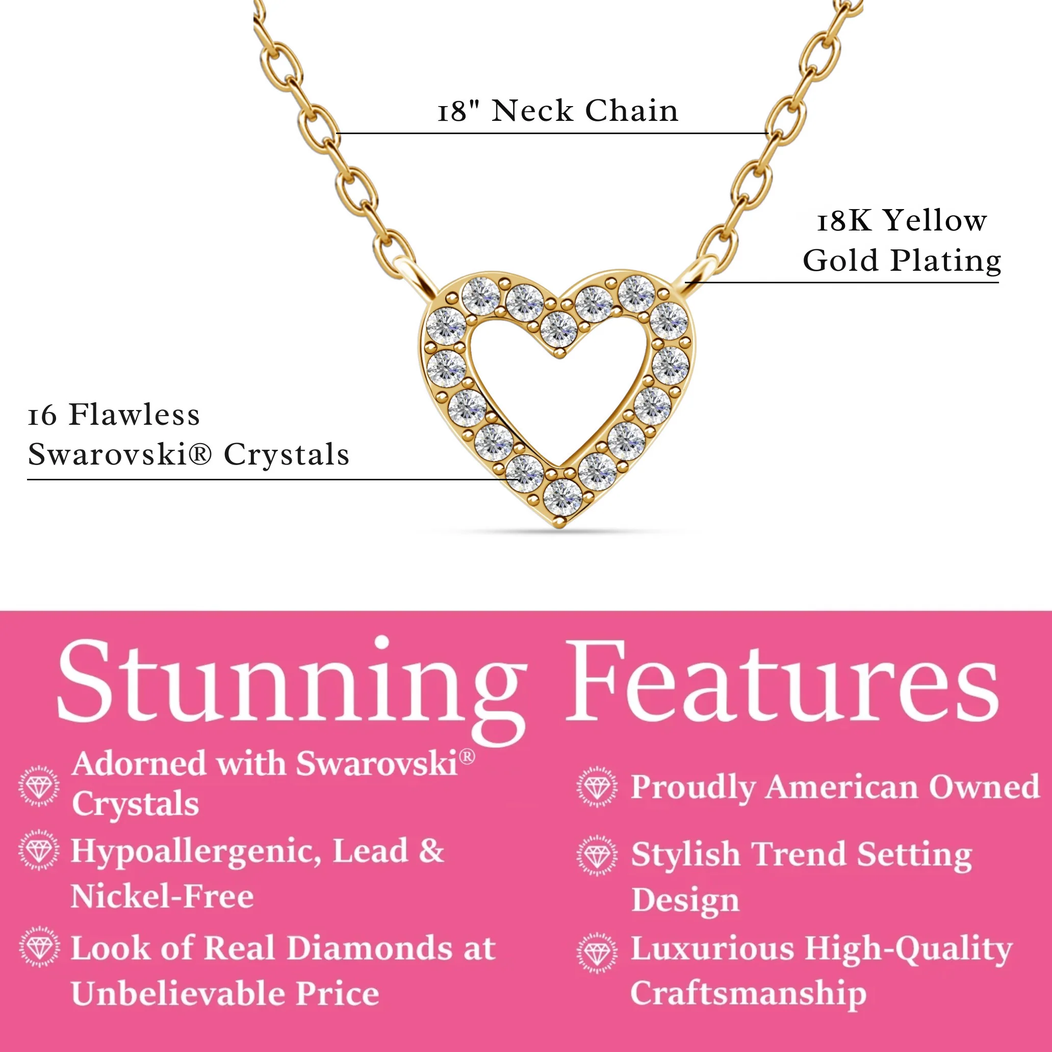 Piper 18k White Gold Plated Heart Pendant Necklace with Swarovski Crystals - Image 11