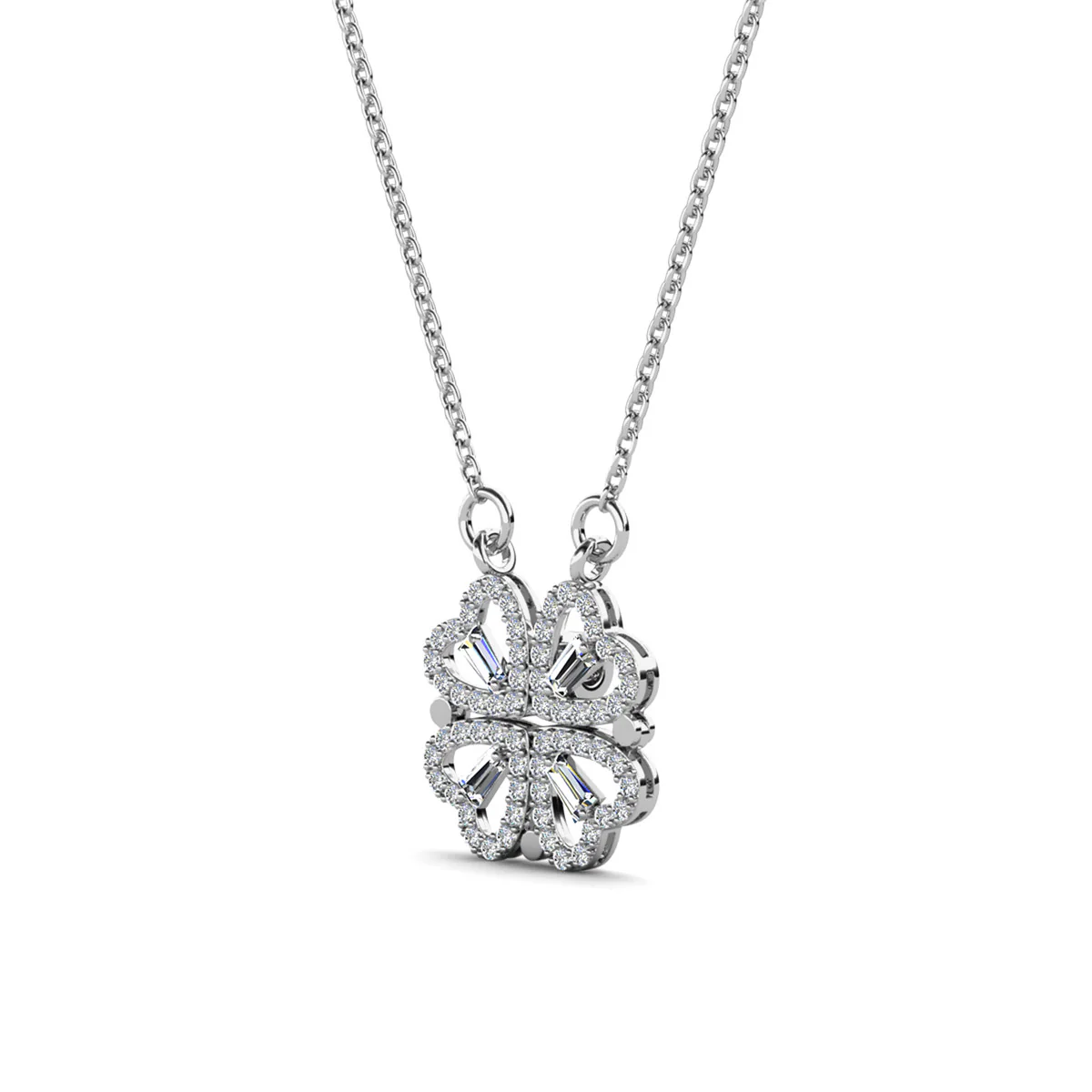 Posie 18k White Gold Plated 2-in-1 Heart/Clover Pendant Necklace with Swarovski Crystals - Image 8